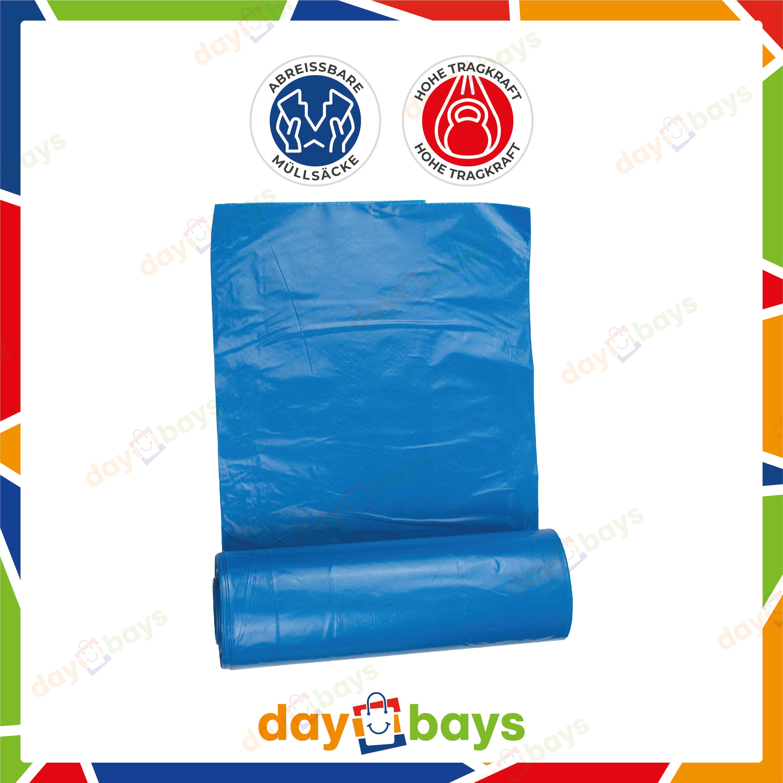 DayBays Müllsäcke Premium 120L (Typ70) 70x110cm HDPE Blau Extra Stark