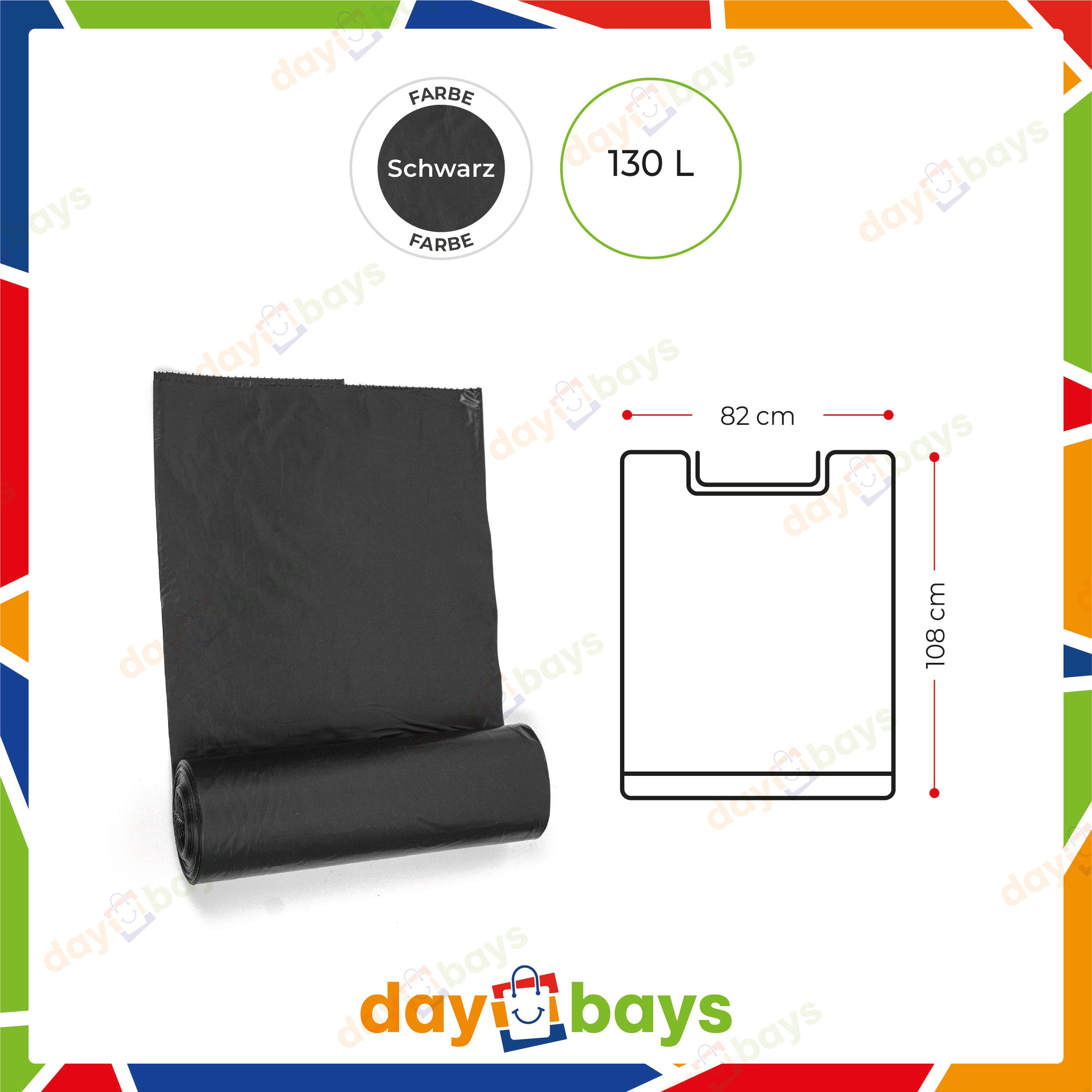 DayBays Müllsäcke Premium 130L 82x108 cm HDPE Schwarz Extra Stark