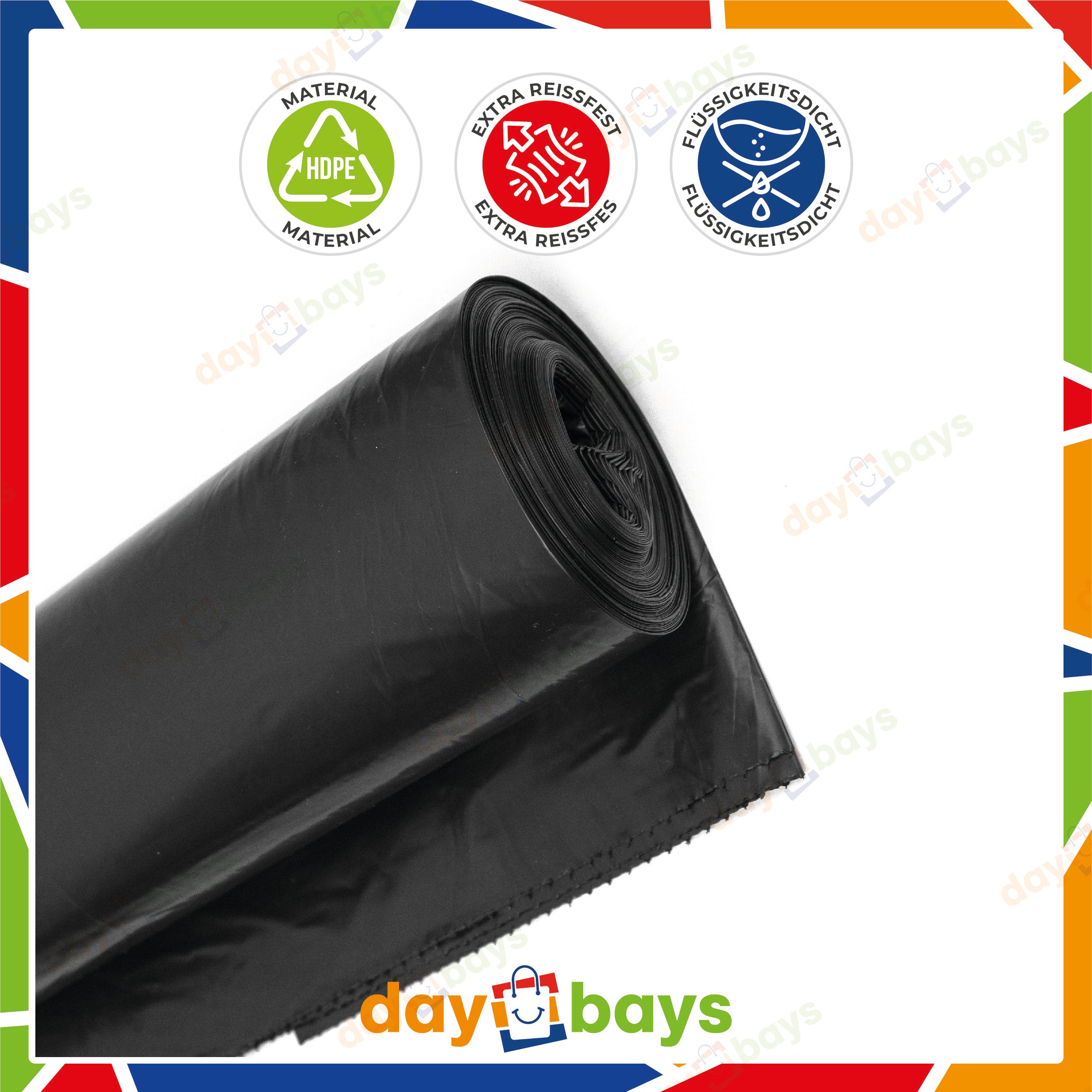 DayBays Müllsäcke Premium 130L 82x108 cm HDPE Schwarz Extra Stark