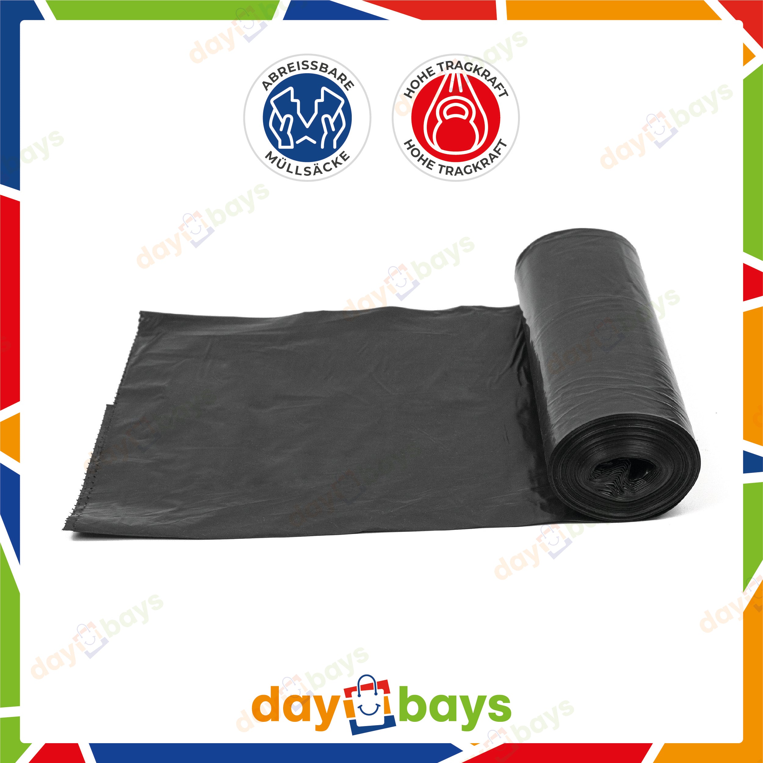 DayBays Müllsäcke Premium 130L 82x108 cm HDPE Schwarz Extra Stark