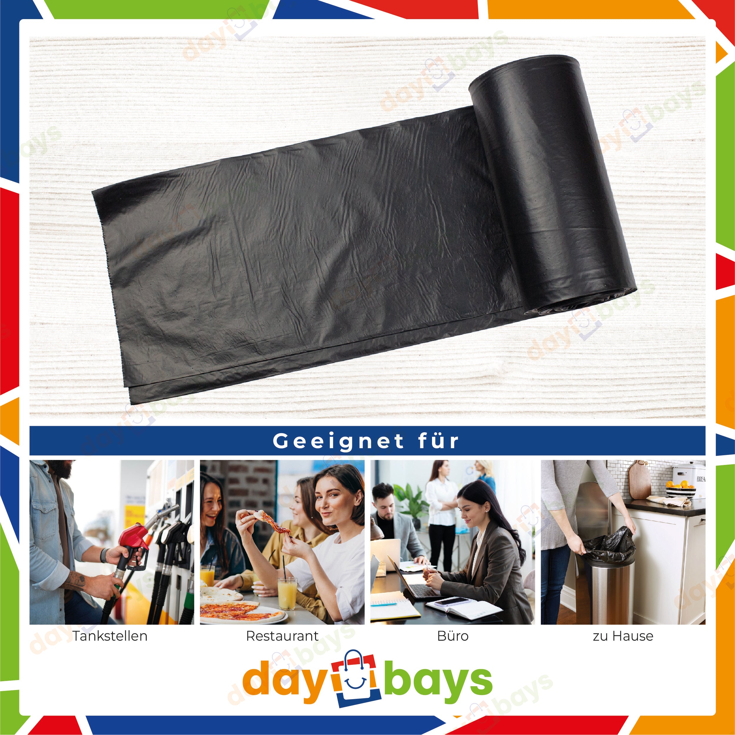 DayBays Müllsäcke Premium 130L 82x108 cm HDPE Schwarz Extra Stark