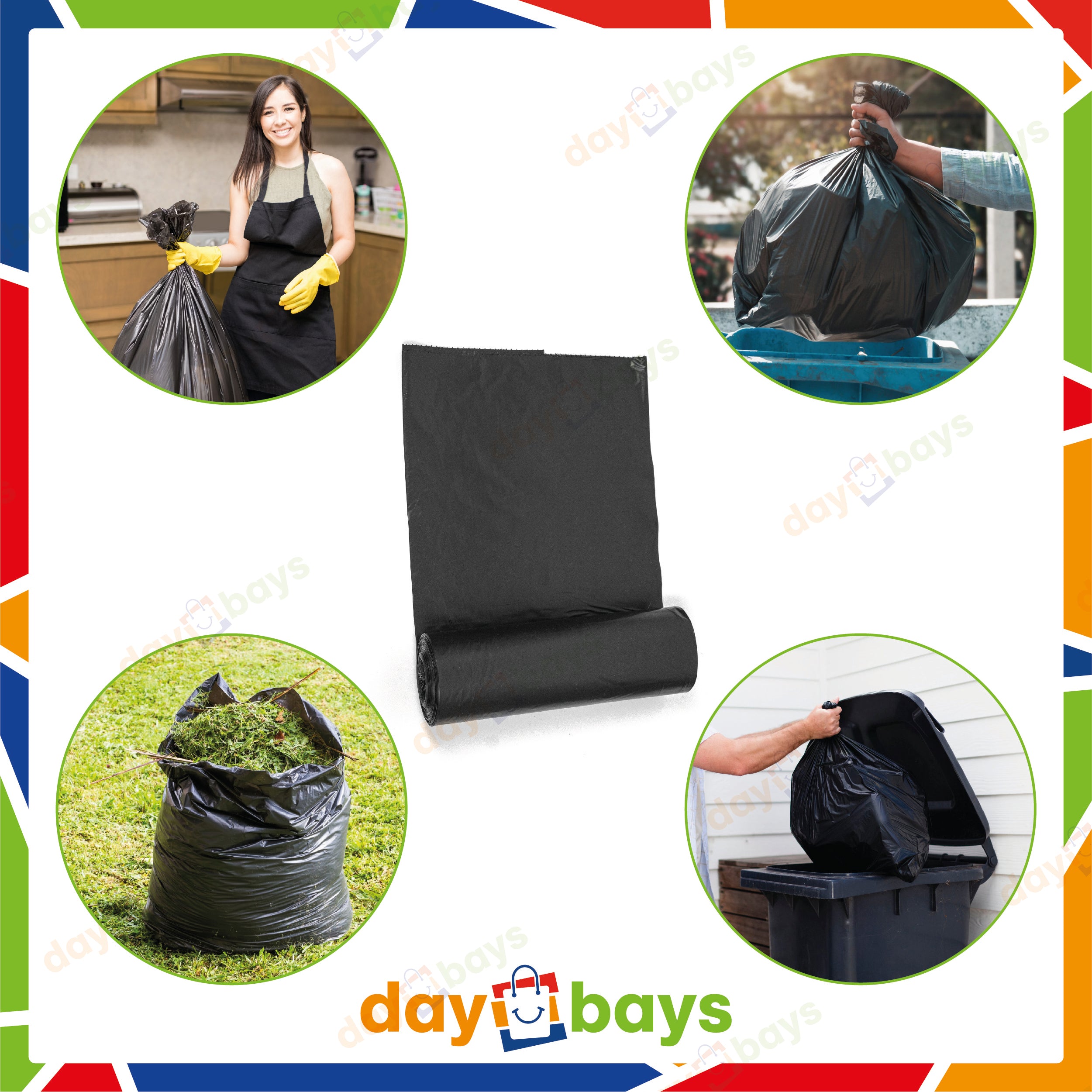 DayBays Müllsäcke Premium 130L 82x108 cm HDPE Schwarz Extra Stark