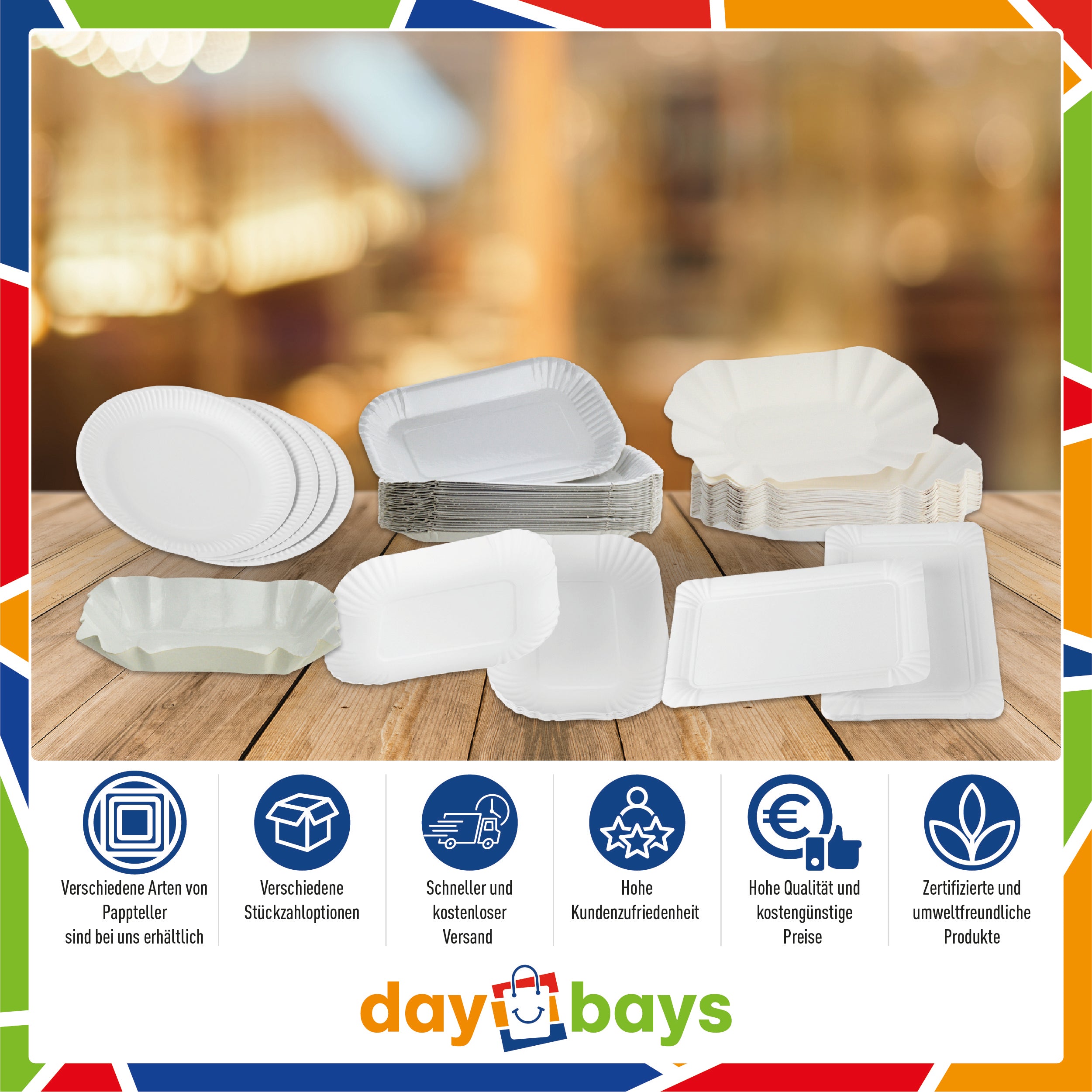 DayBays Pappteller - Imbissteller KU20 rund Ø20 cm weiß ohne Beschichtung