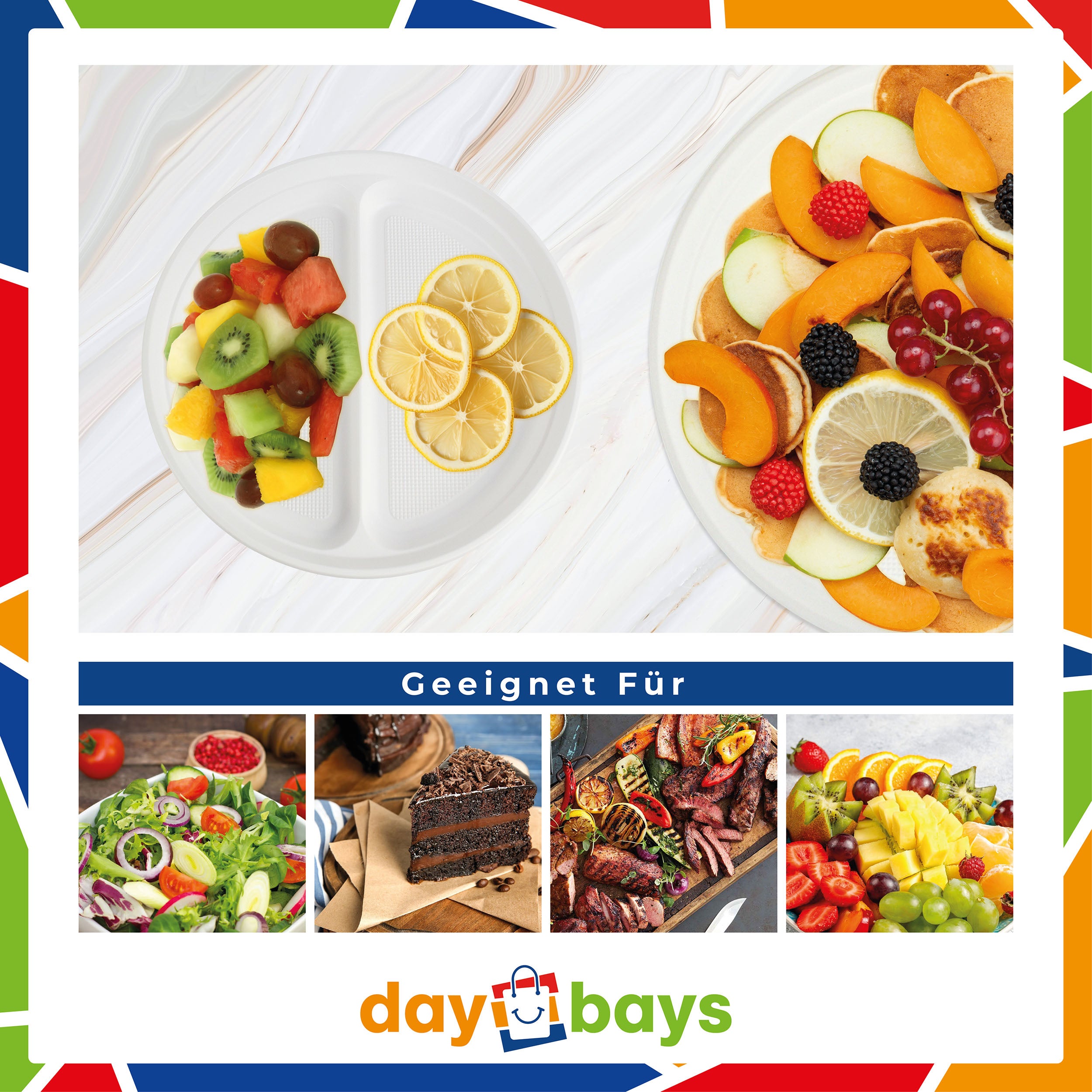 DayBays Plastikteller 2-geteilt Menüteller Ø22 cm PP weiß Rund Spülmaschinenbeständig