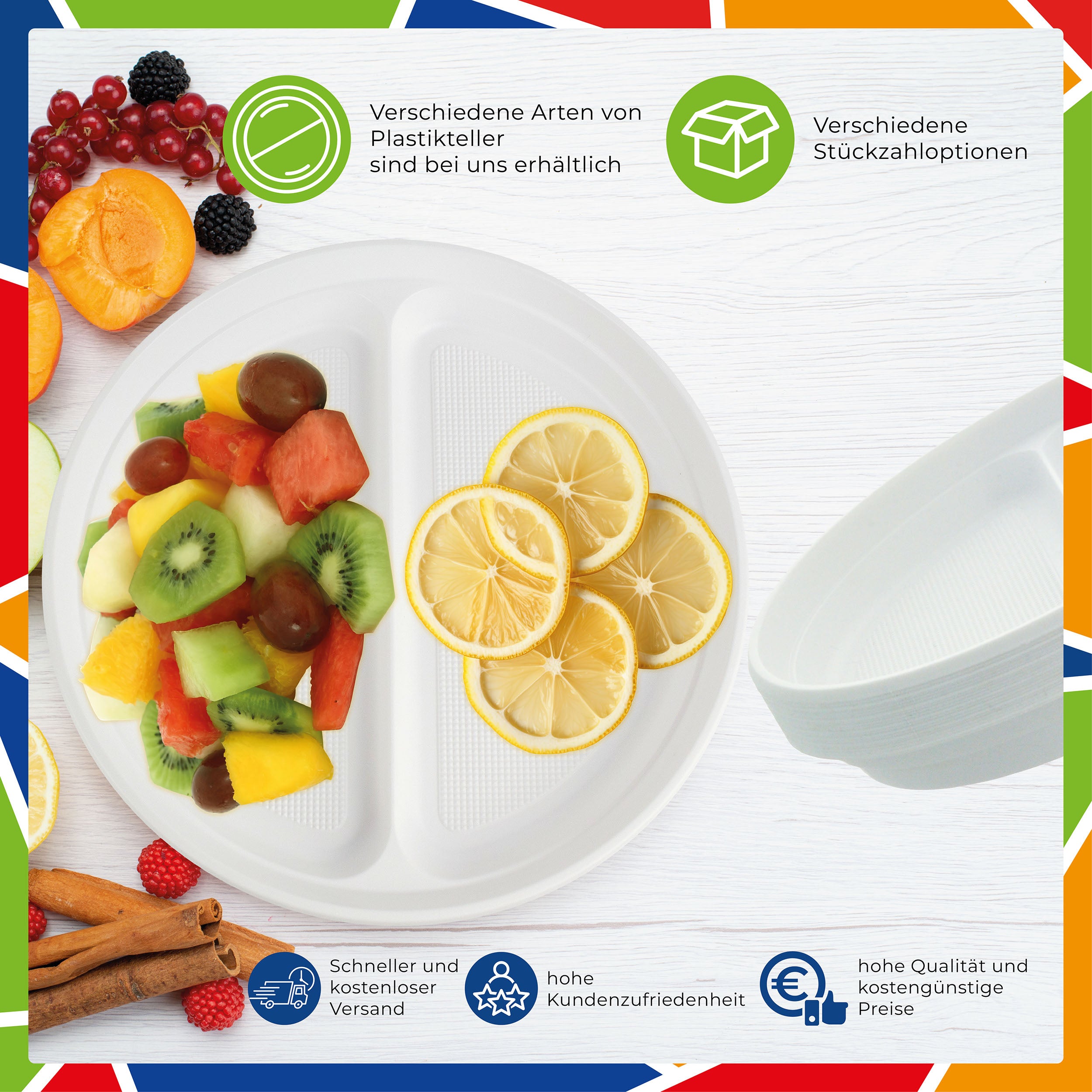 DayBays Plastikteller 2-geteilt Menüteller Ø22 cm PP weiß Rund Spülmaschinenbeständig