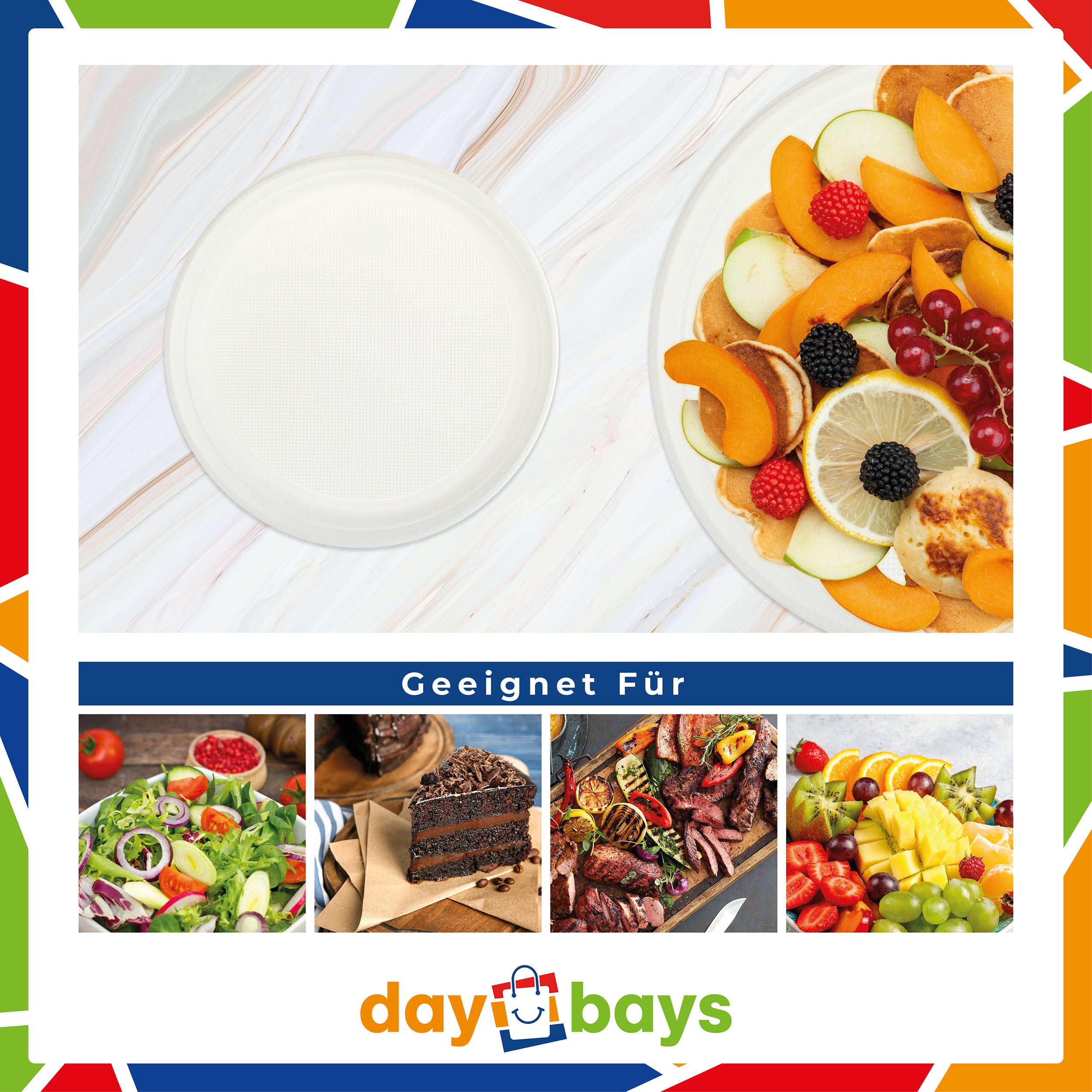 DayBays Plastikteller Ungeteilt Menüteller Ø22 cm PP weiß Rund Spülmaschinenbeständig