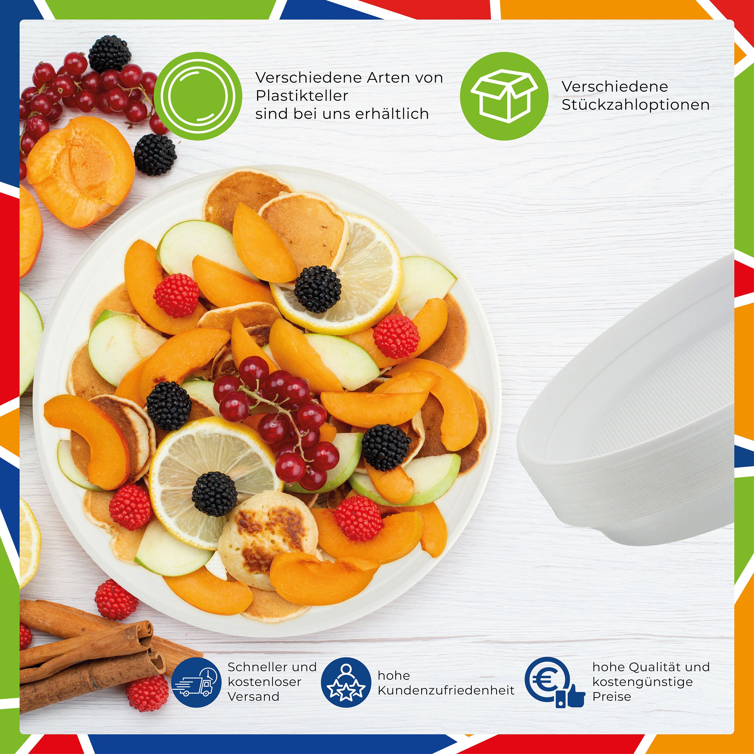 DayBays Plastikteller Ungeteilt Menüteller Ø22 cm PP weiß Rund Spülmaschinenbeständig