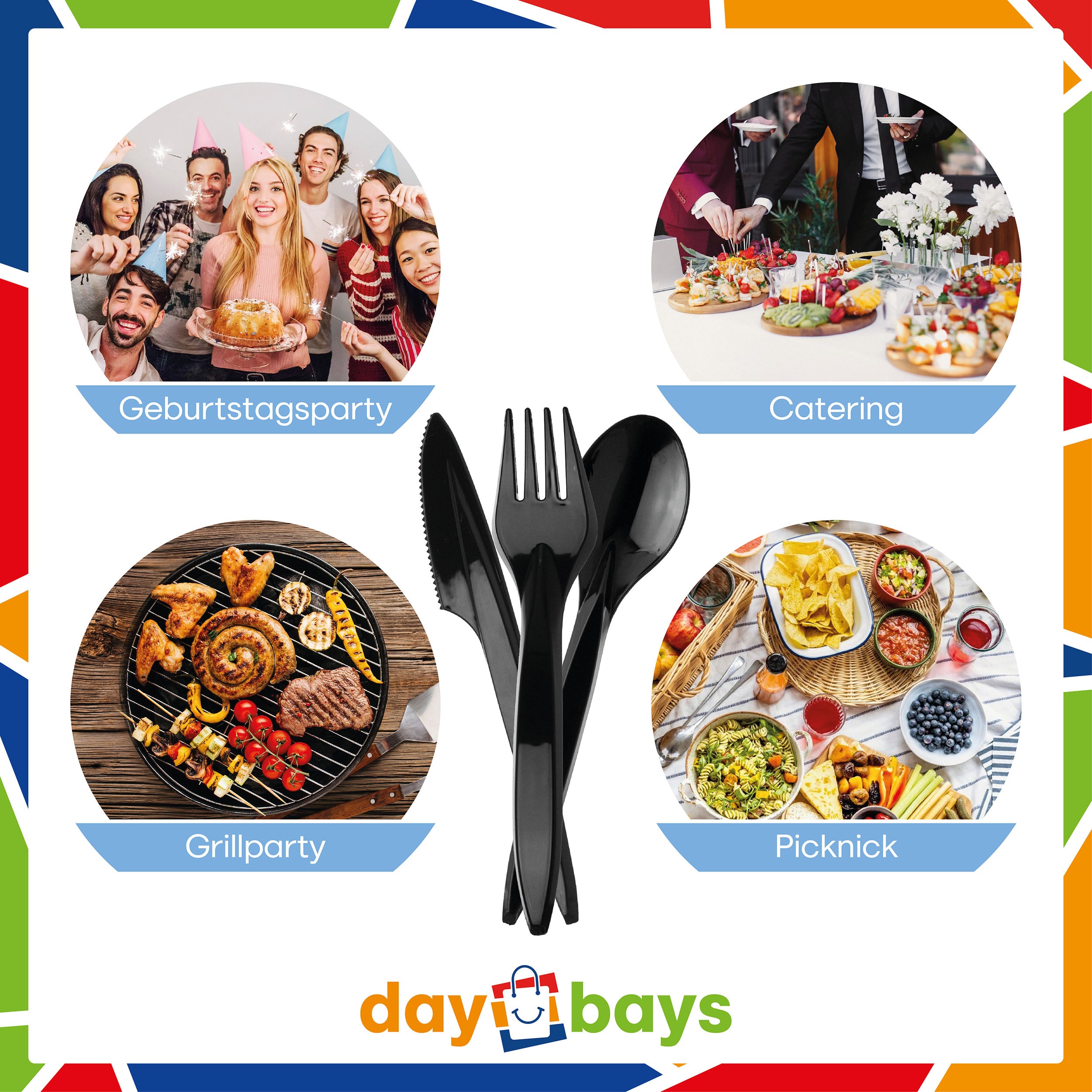 DayBays Plastiklöffel Mehrweg 18 cm Plastik Schwarz Spülmaschinenbeständig