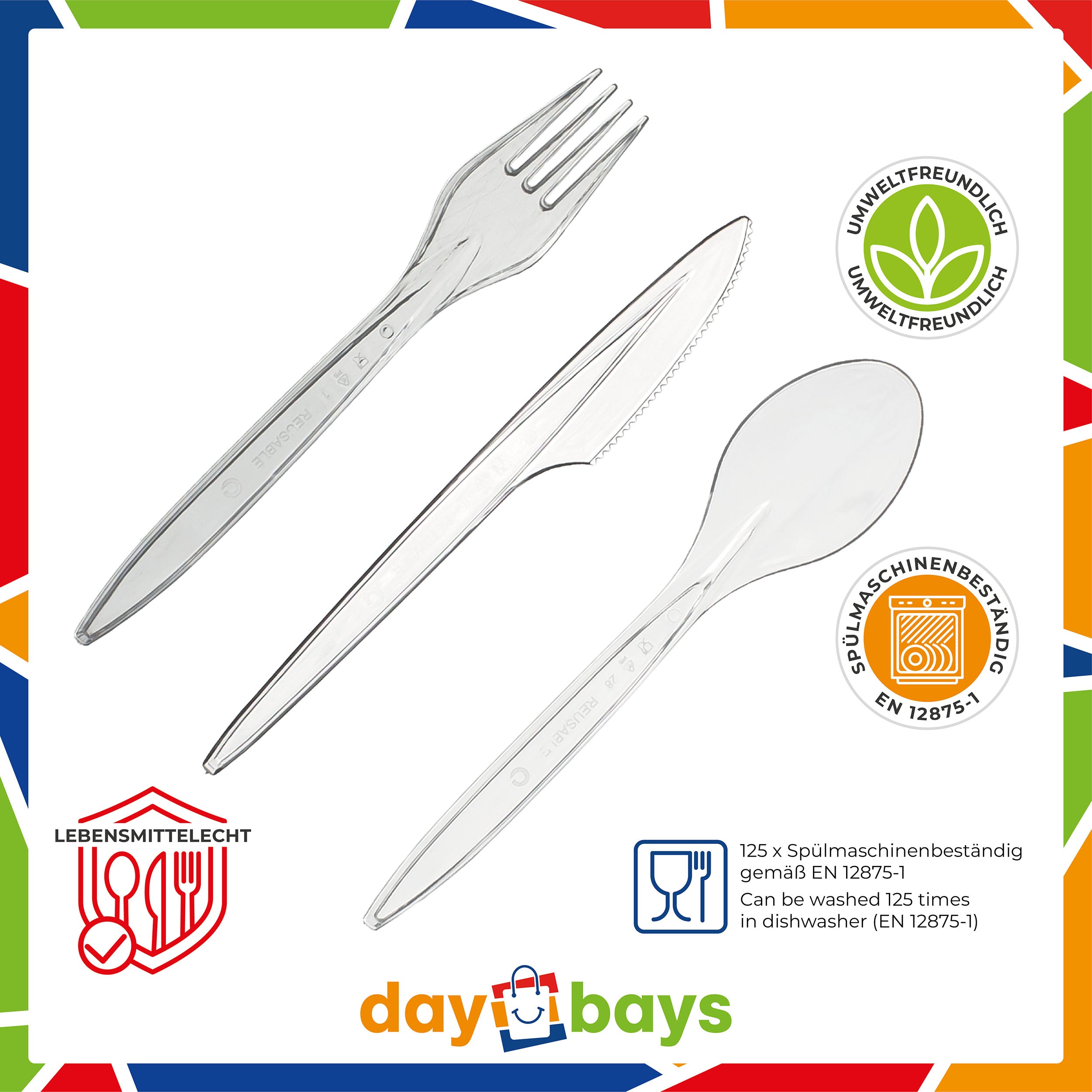 DayBays Plastikgabel Mehrweg 18 cm Plastik Transparent Spülmaschinenbeständig