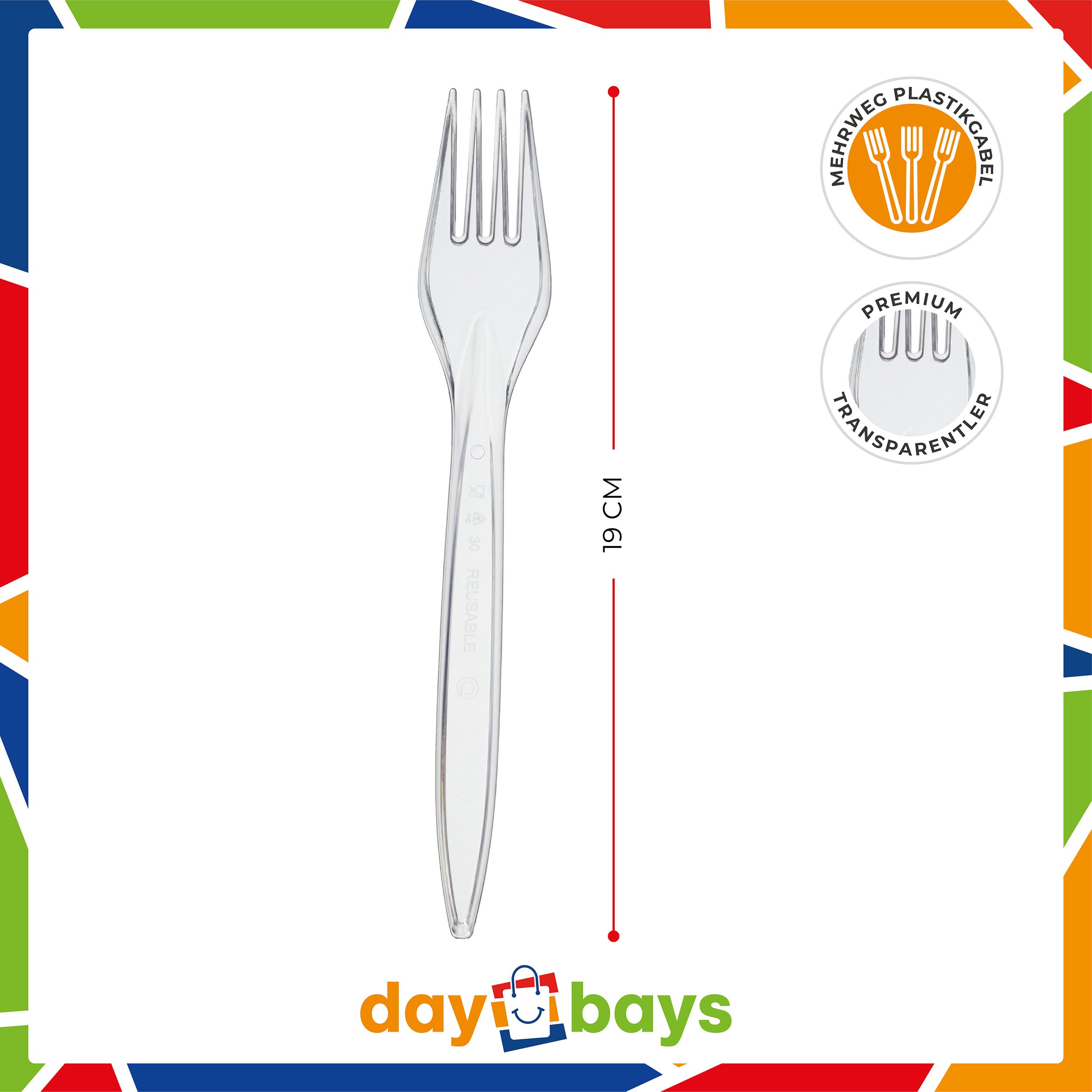 DayBays Plastikgabel Mehrweg 18 cm Plastik Transparent Spülmaschinenbeständig