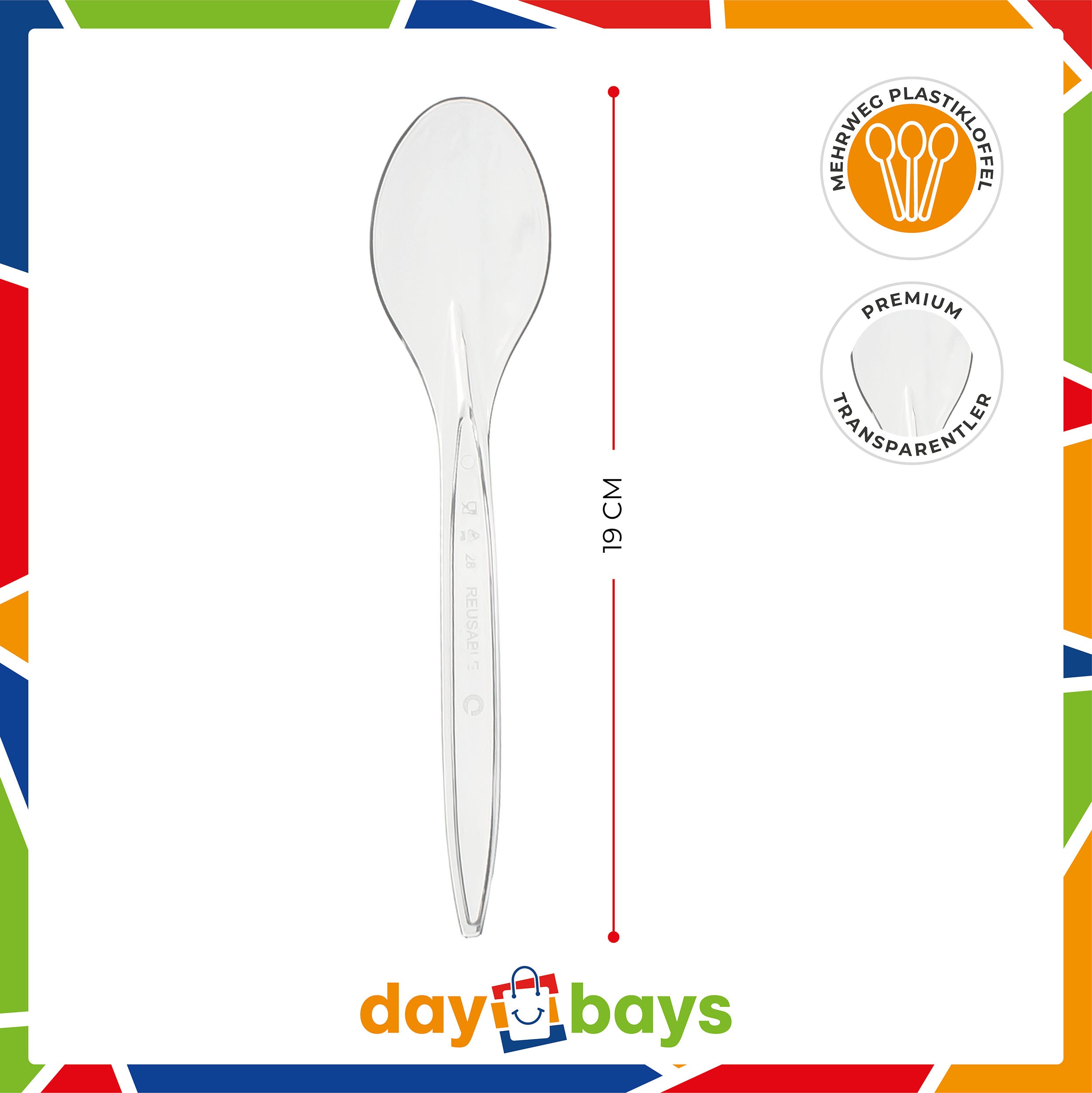 DayBays Plastiklöffel Mehrweg 18 cm Plastik Transparent Spülmaschinenbeständig