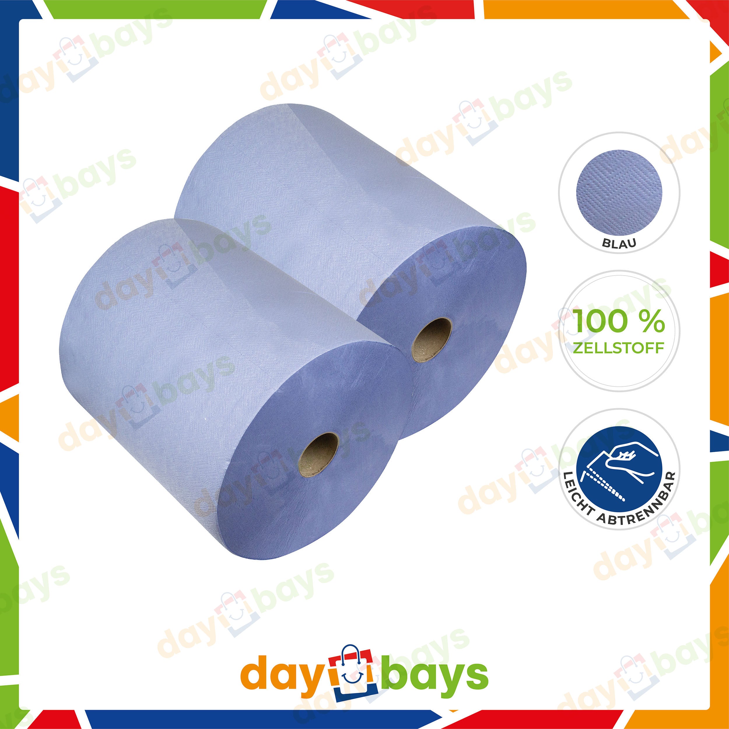 DayBays Putztuchrolle 2-lagig 35 cm 826 Blatt Zellstoff Blau