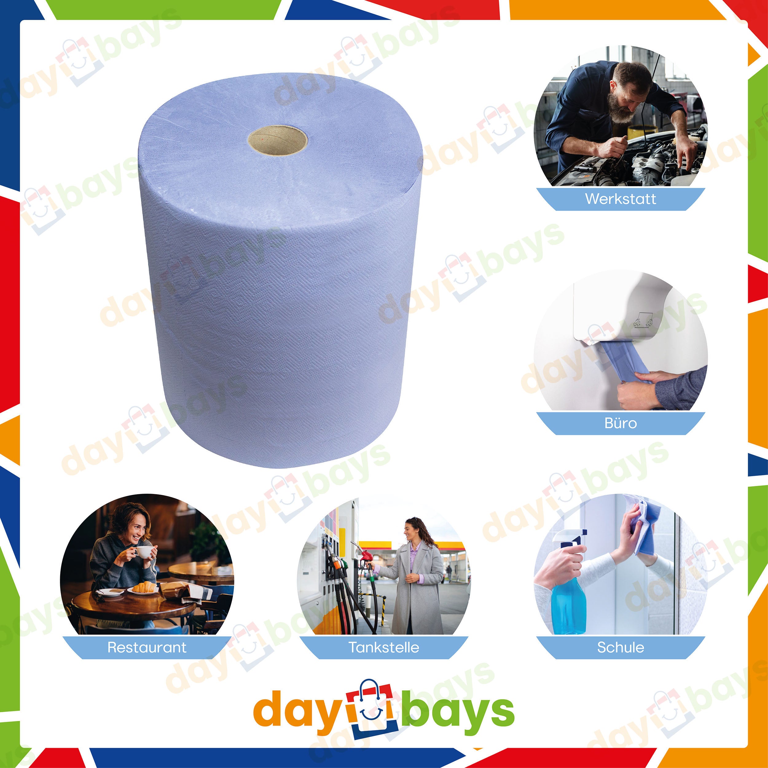 DayBays Putztuchrolle 2-lagig 35 cm 826 Blatt Zellstoff Blau