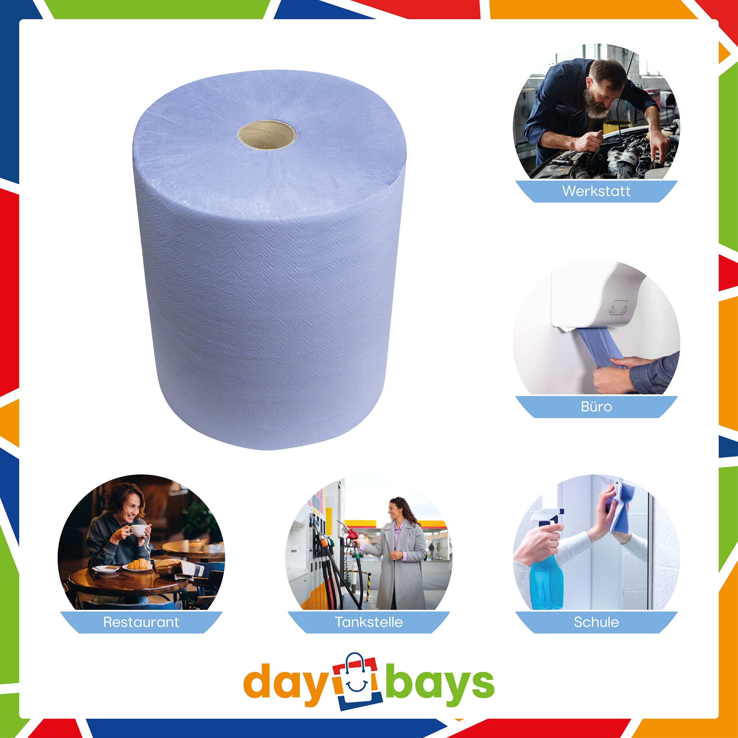 DayBays Putztuchrolle 2-lagig 35 cm 826 Blatt Zellstoff Blau