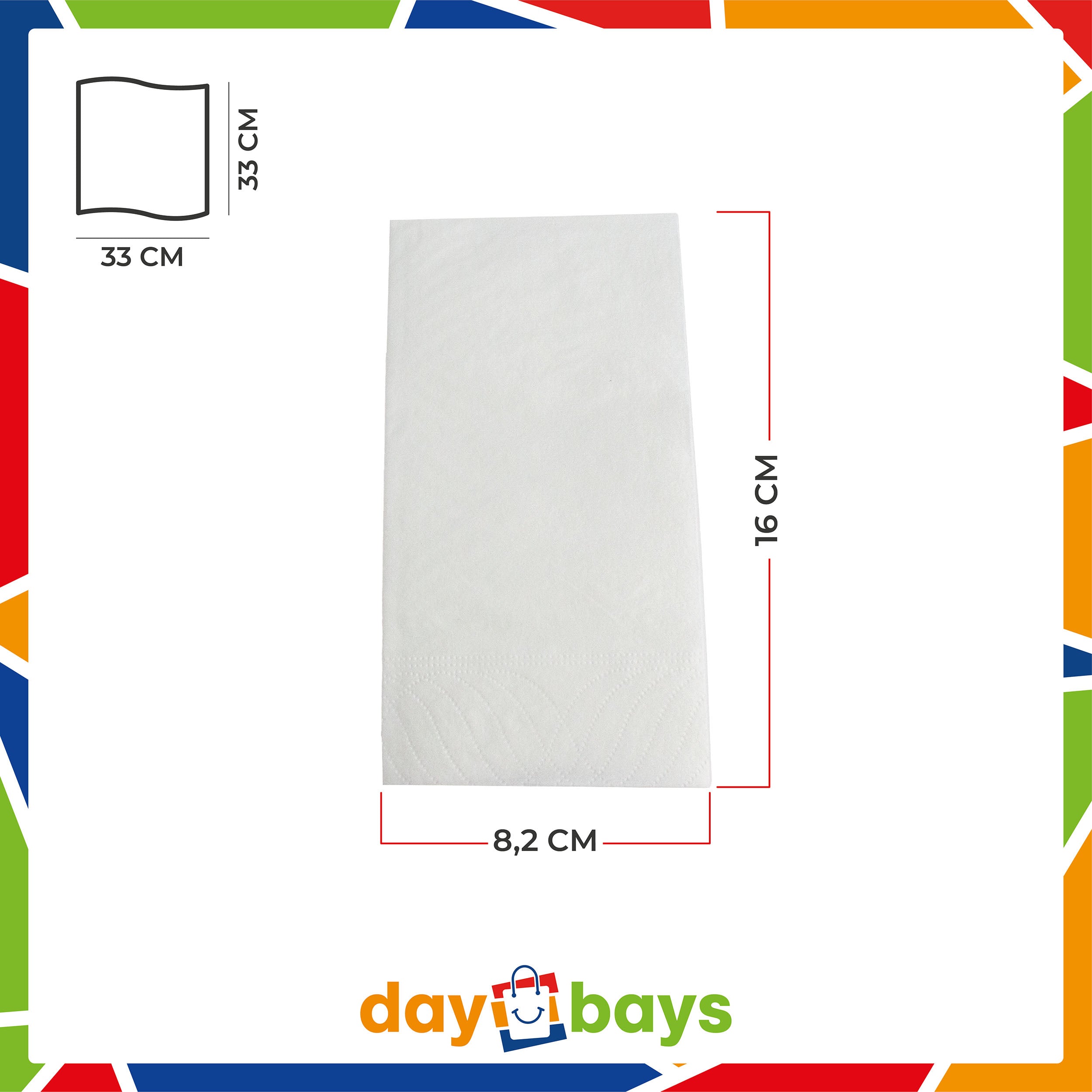DayBays Servietten Premium 33x33 cm Reine Zellulose 2-lagig 1/8 Falz Weiß