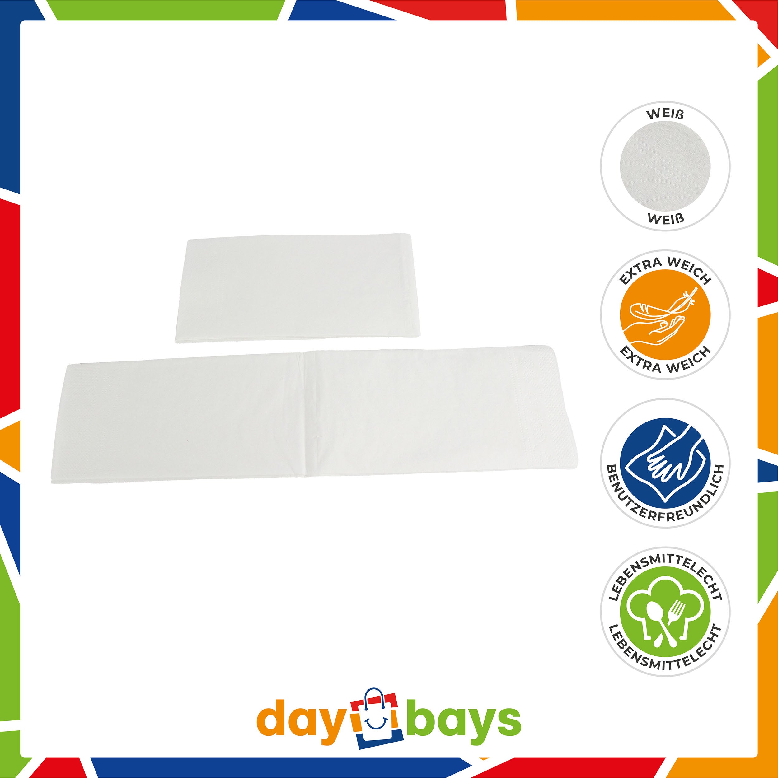DayBays Servietten Premium 33x33 cm Reine Zellulose 2-lagig 1/8 Falz Weiß