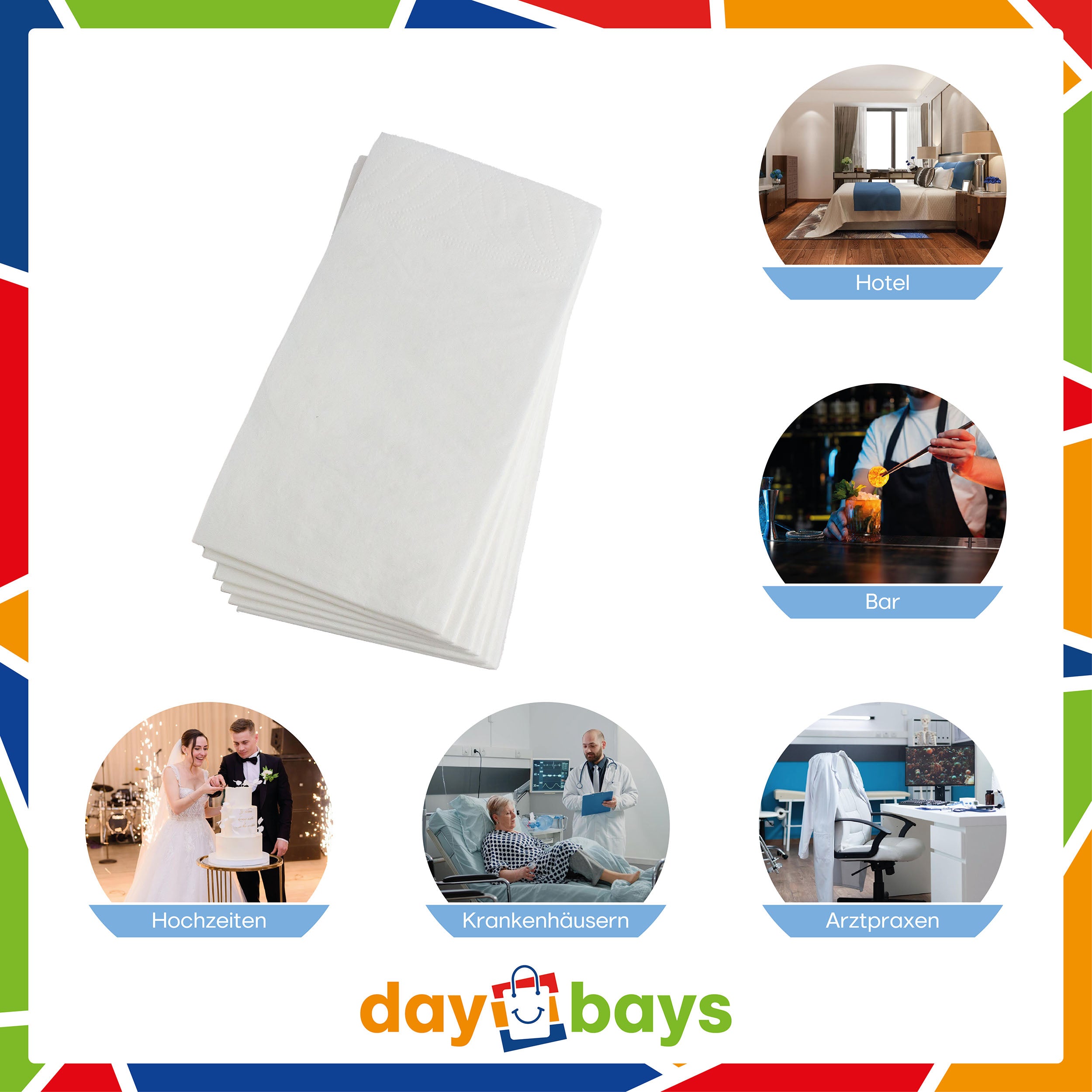 DayBays Servietten Premium 33x33 cm Reine Zellulose 2-lagig 1/8 Falz Weiß