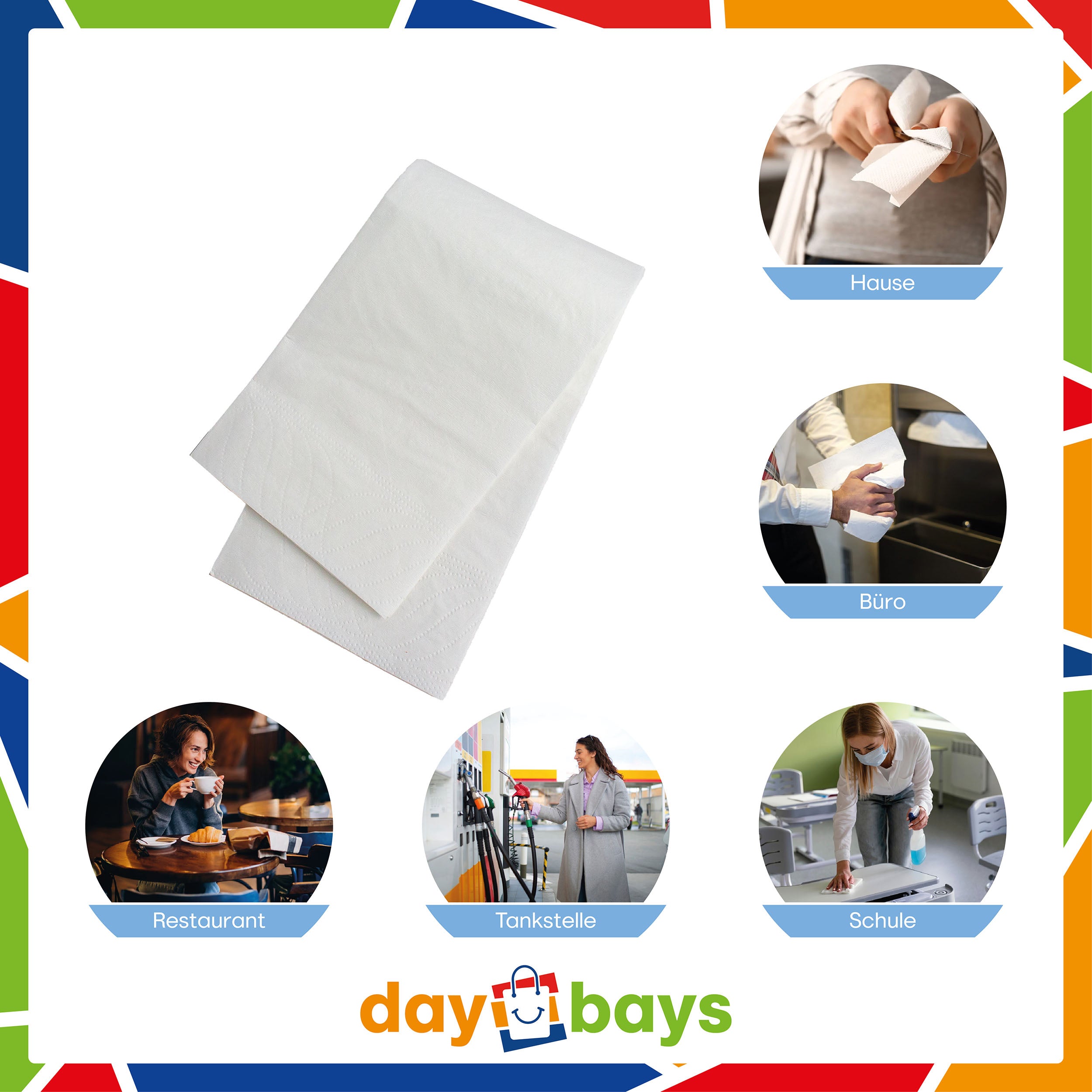 DayBays Servietten Premium 40x40 cm Zellstoff 2-lagig 1/8 Falz Weiß