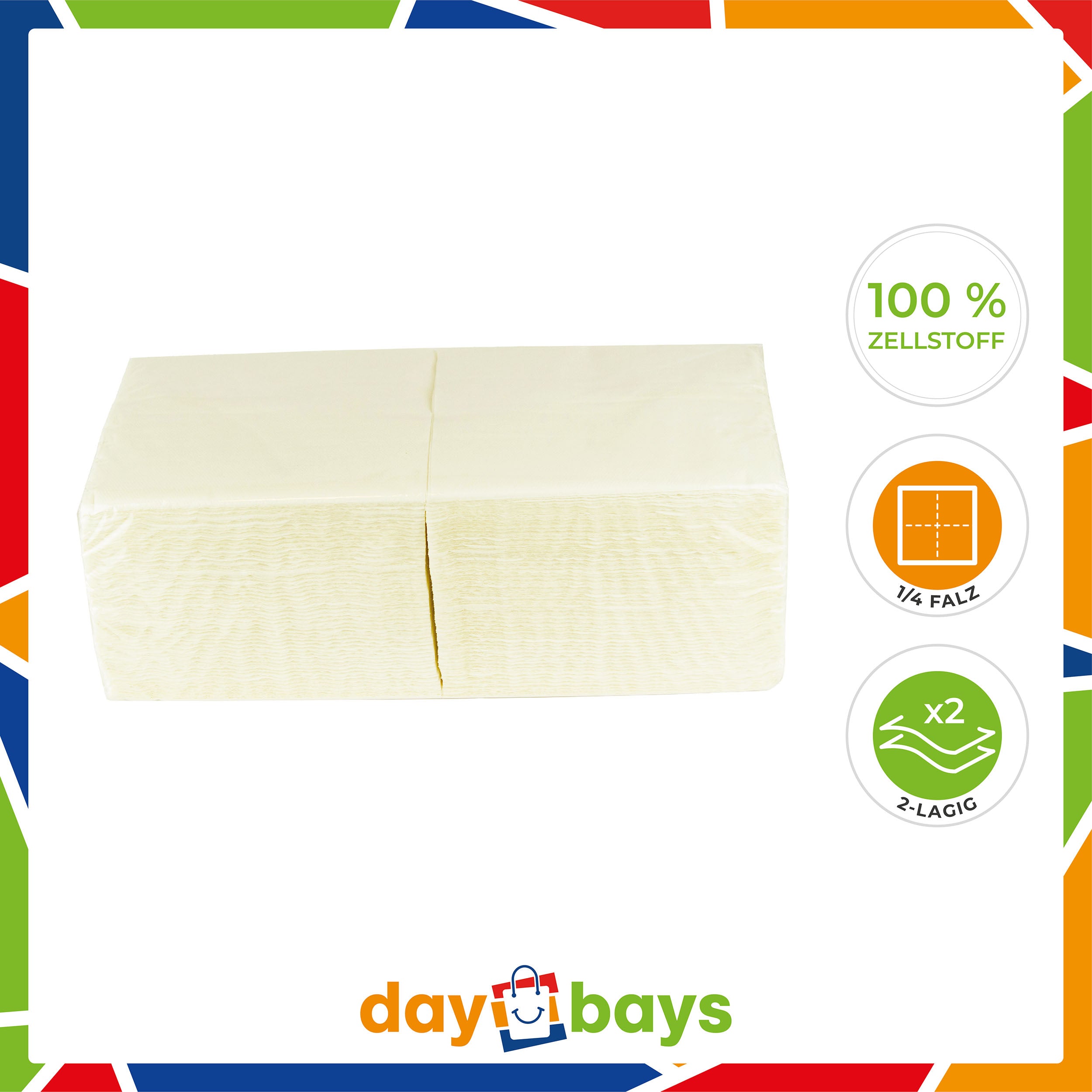 DayBays Servietten Premium 40x40 cm Zellstoff 2-lagig 1/4 Falz Creme