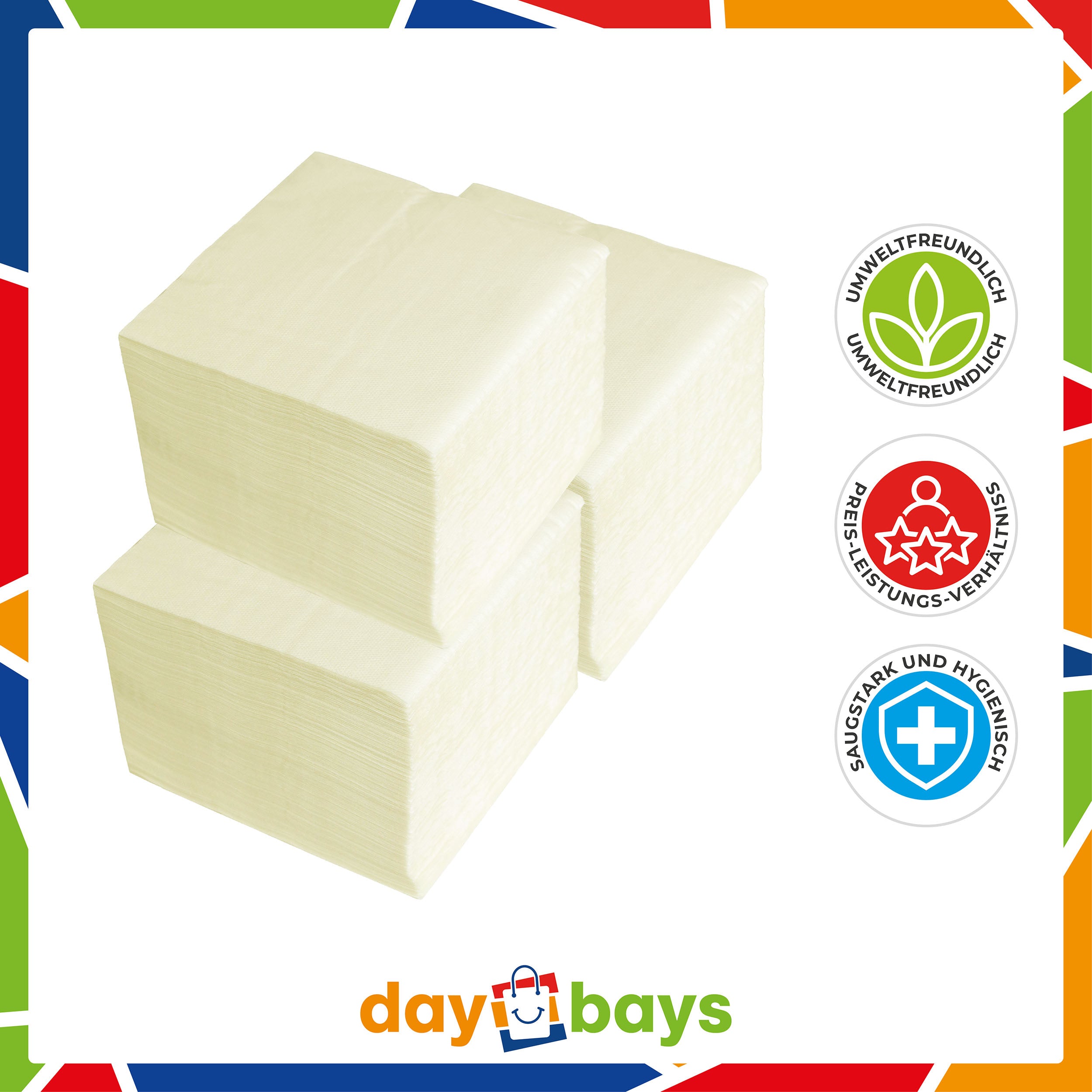 DayBays Servietten Premium 40x40 cm Zellstoff 2-lagig 1/4 Falz Creme