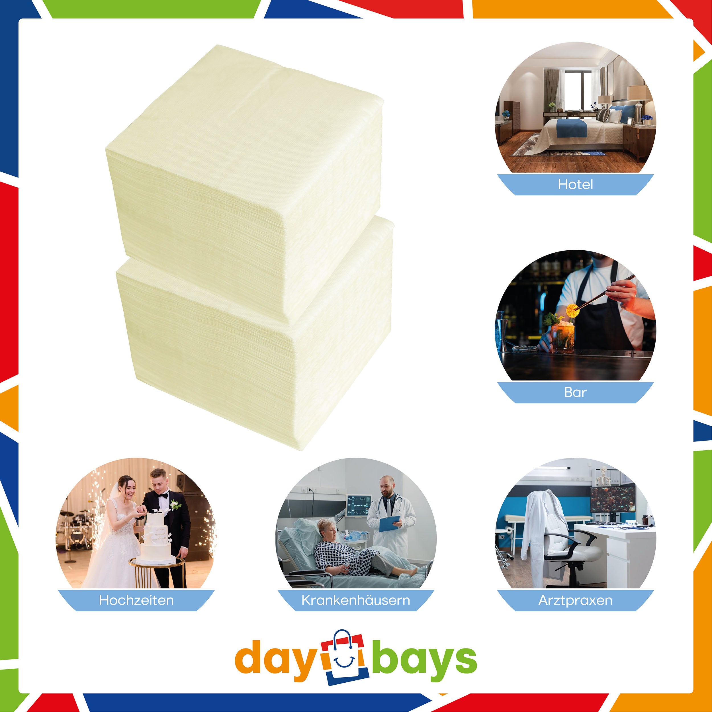 DayBays Servietten Premium 40x40 cm Zellstoff 2-lagig 1/4 Falz Creme