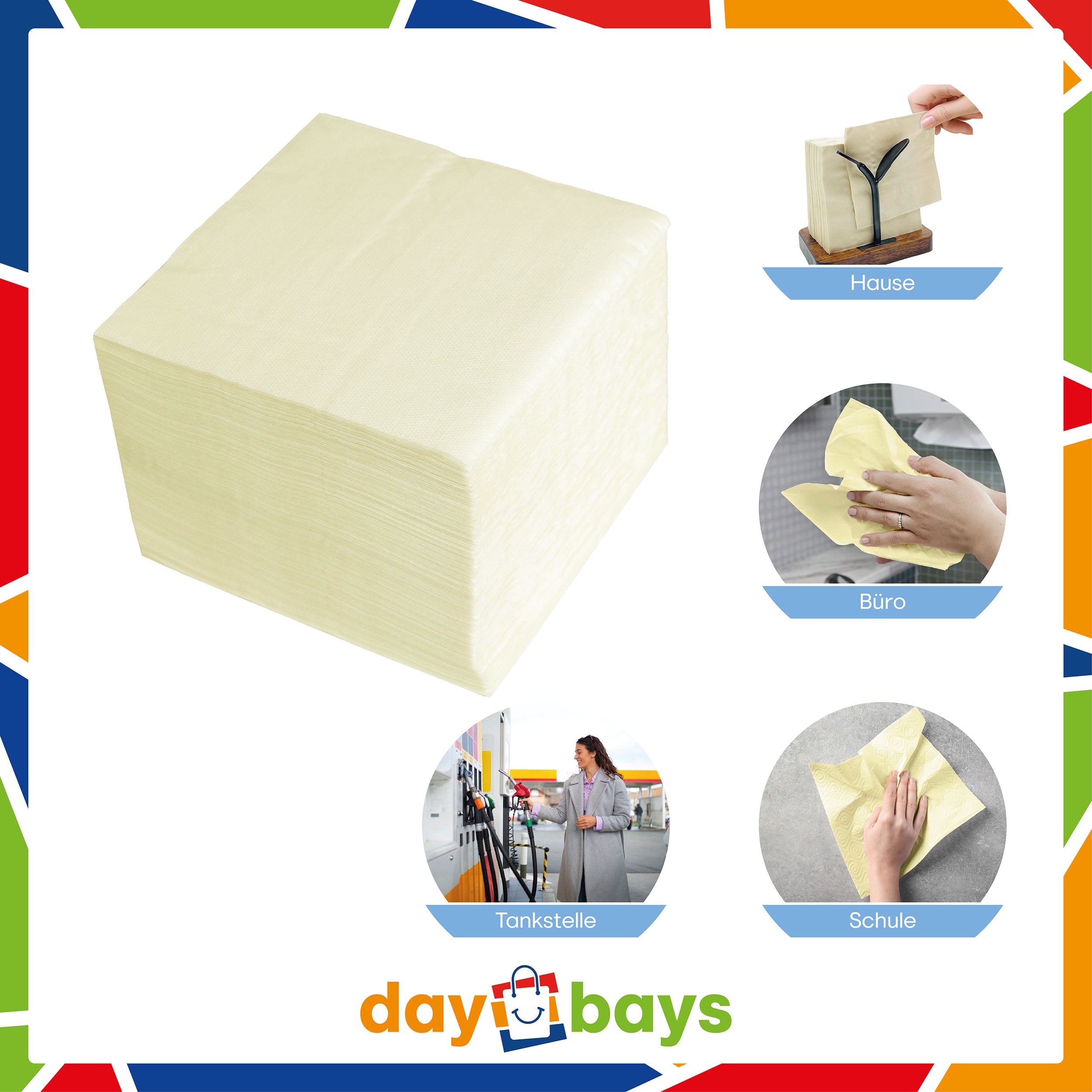 DayBays Servietten Premium 40x40 cm Zellstoff 2-lagig 1/4 Falz Creme
