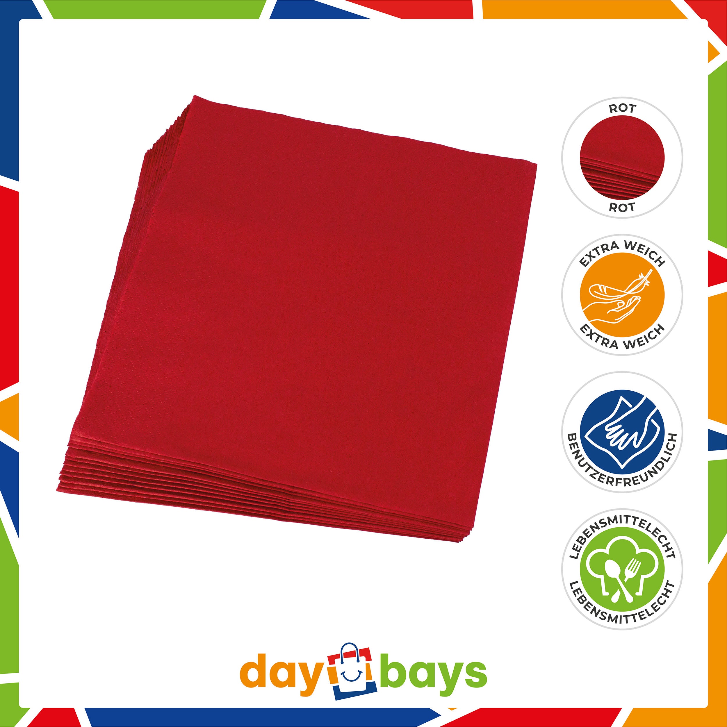 DayBays Servietten Premium 40x40 cm Zellstoff 2-lagig 1/4 Falz Rot
