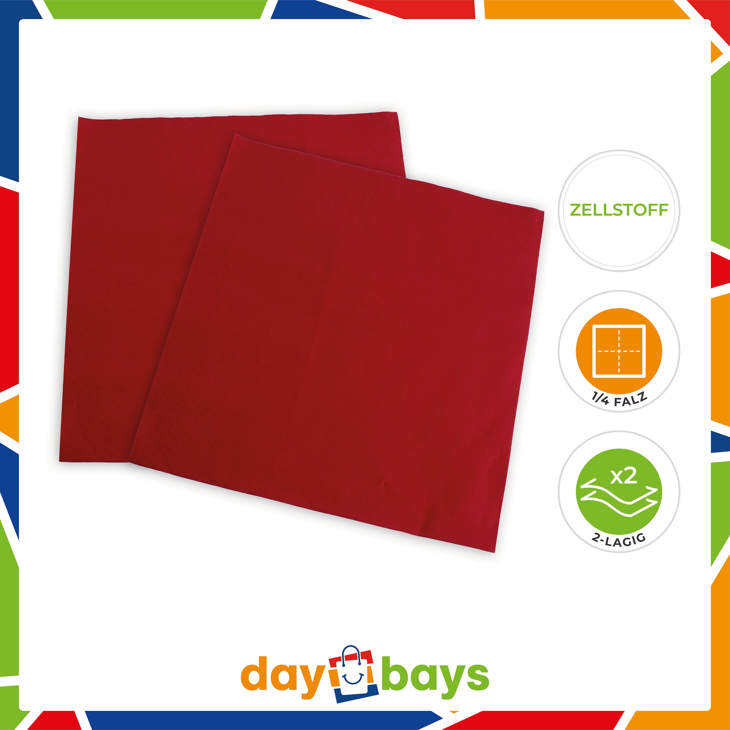 DayBays Servietten Premium 40x40 cm Zellstoff 2-lagig 1/4 Falz Rot