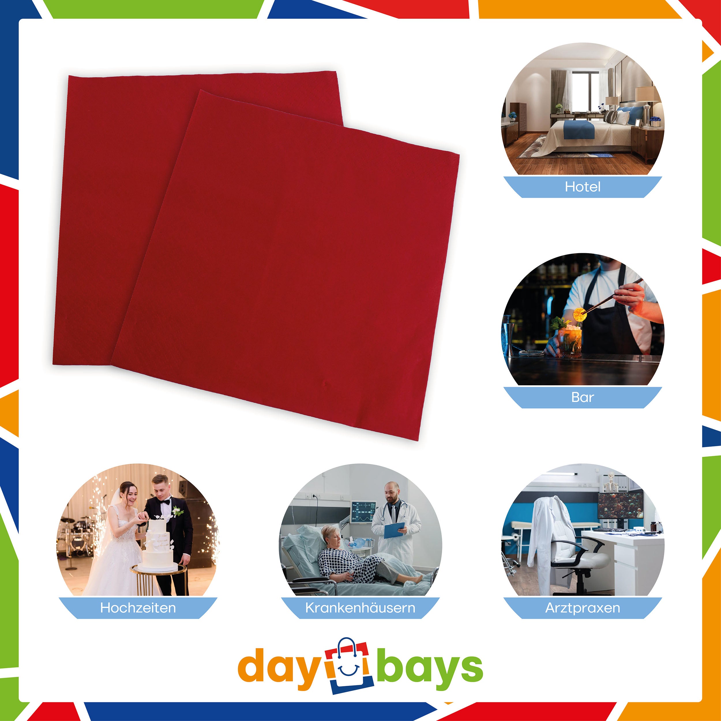DayBays Servietten Premium 40x40 cm Zellstoff 2-lagig 1/4 Falz Rot