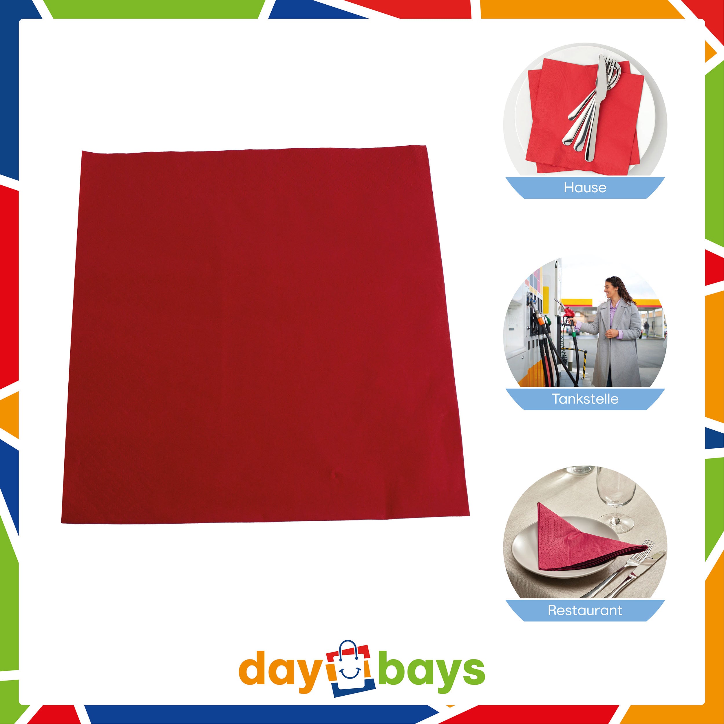 DayBays Servietten Premium 40x40 cm Zellstoff 2-lagig 1/4 Falz Rot