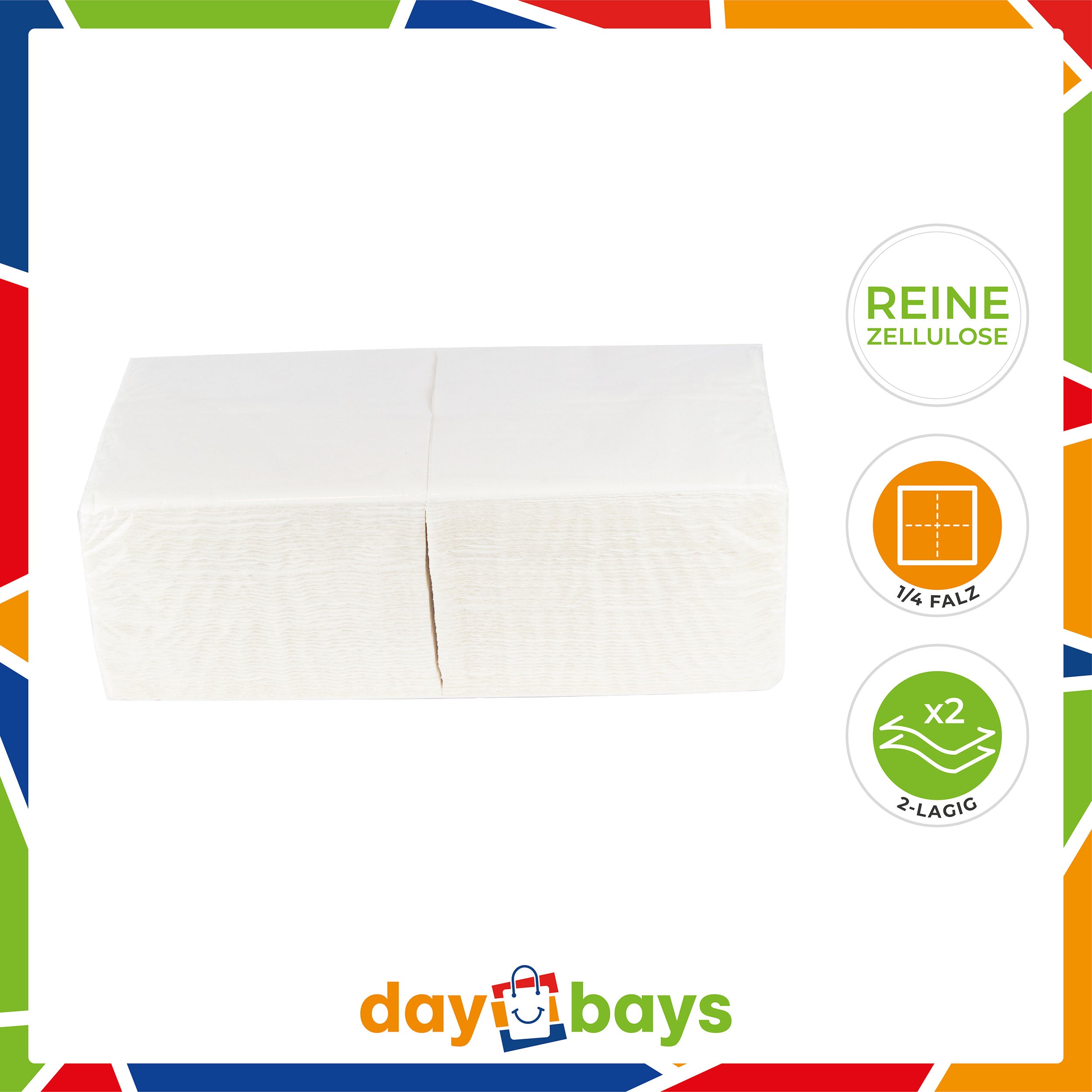 DayBays Servietten Premium 40x40 cm Zellstoff 2-lagig 1/4 Falz Weiß