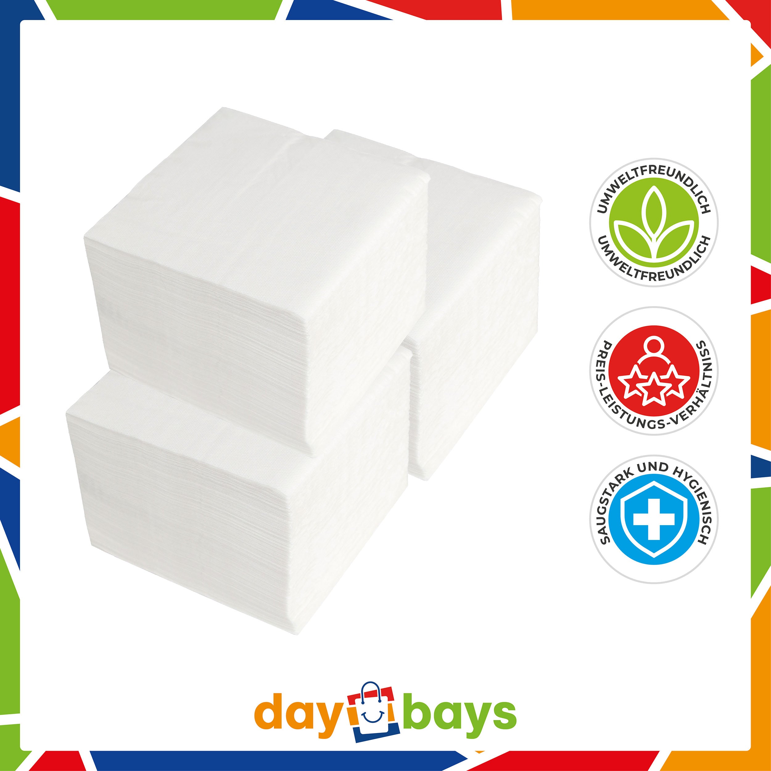 DayBays Servietten Premium 40x40 cm Zellstoff 2-lagig 1/4 Falz Weiß