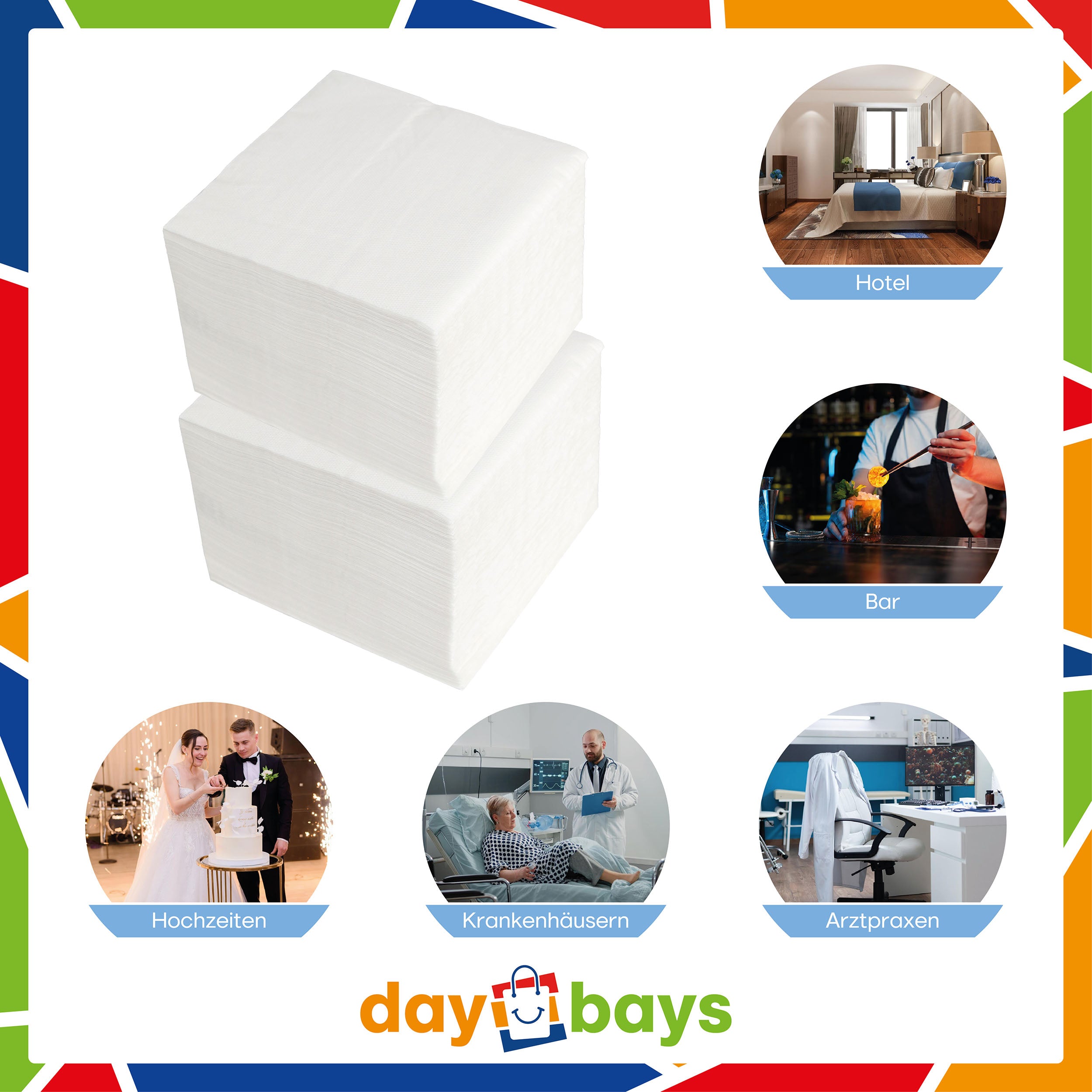 DayBays Servietten Premium 40x40 cm Zellstoff 2-lagig 1/4 Falz Weiß