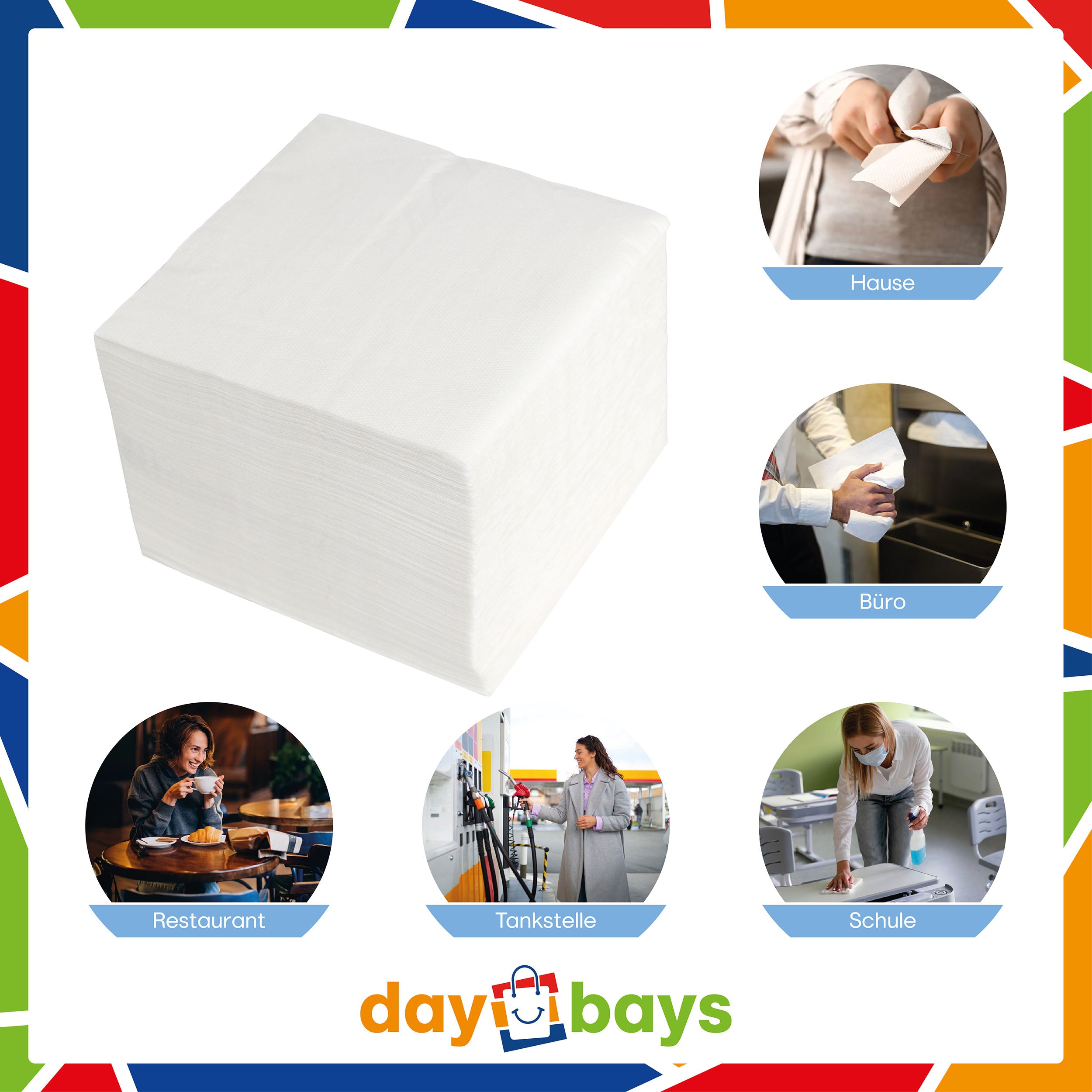 DayBays Servietten Premium 40x40 cm Zellstoff 2-lagig 1/4 Falz Weiß