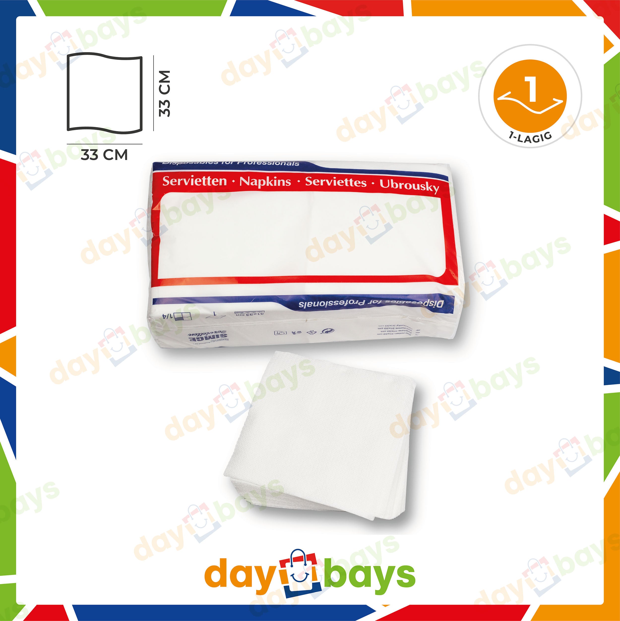 DayBays Servietten Premium 33x33 cm Reine Zellulose 2-lagig 1/4 Falz Weiß