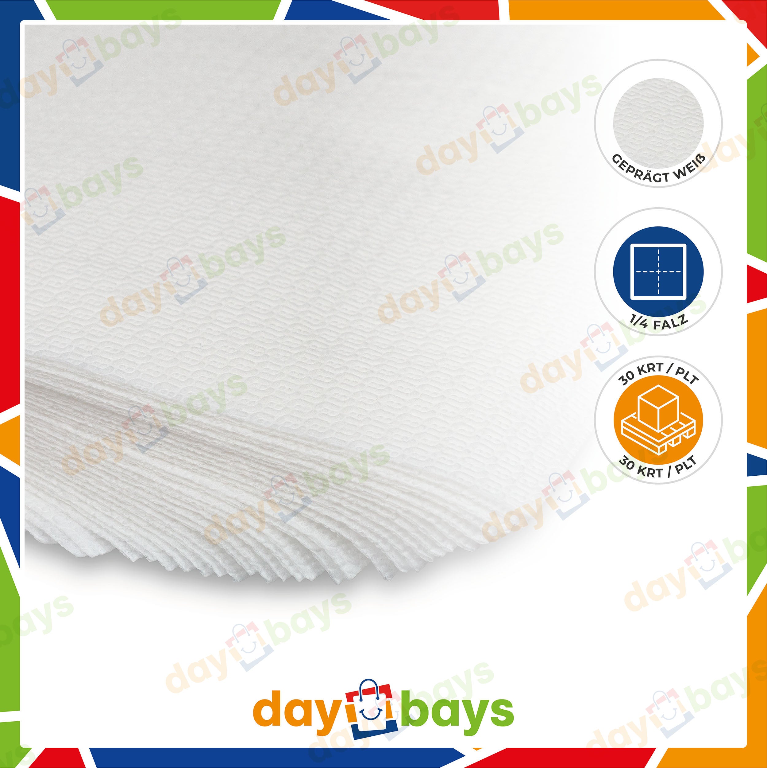 DayBays Servietten Premium 33x33 cm Reine Zellulose 2-lagig 1/4 Falz Weiß