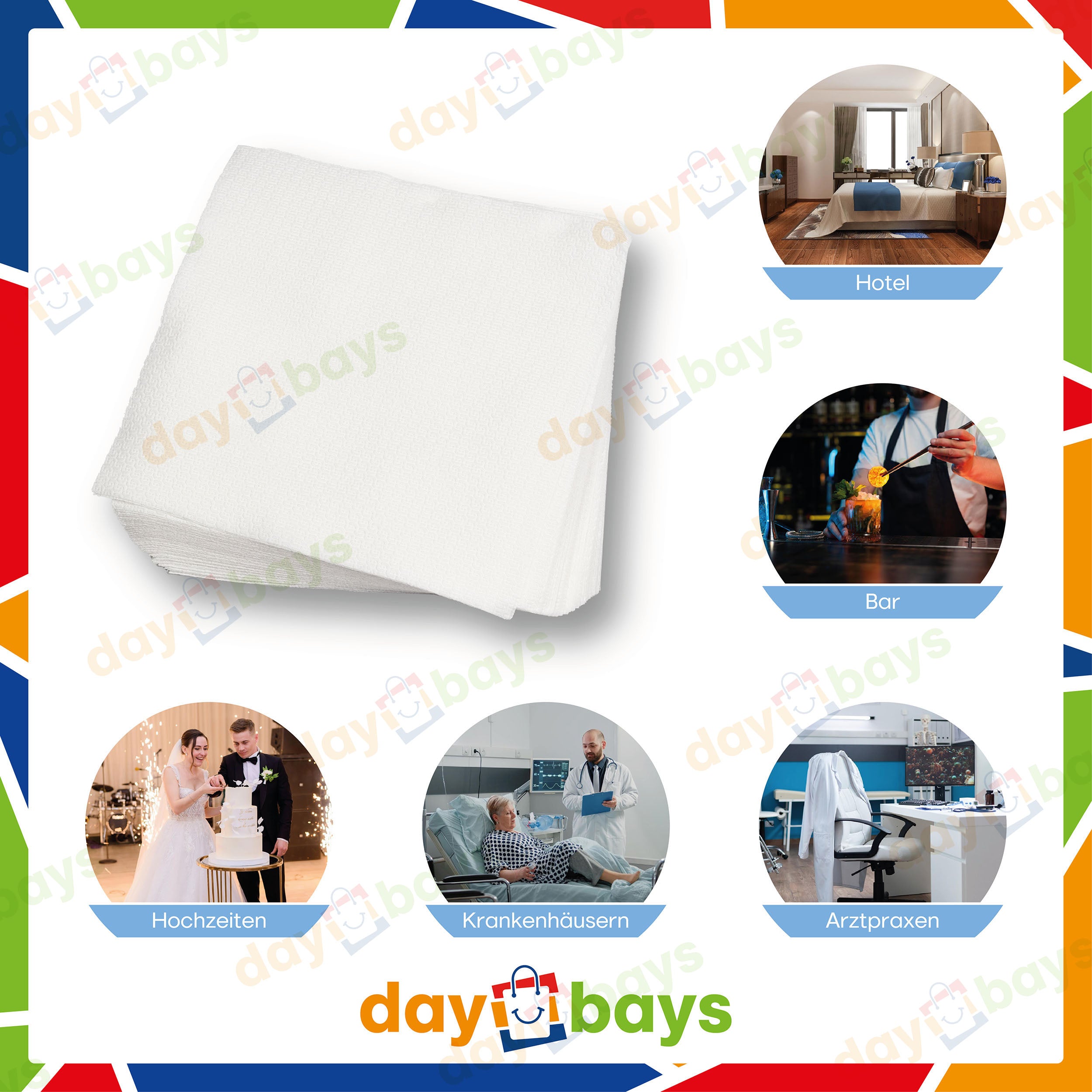 DayBays Servietten Premium 33x33 cm Reine Zellulose 2-lagig 1/4 Falz Weiß