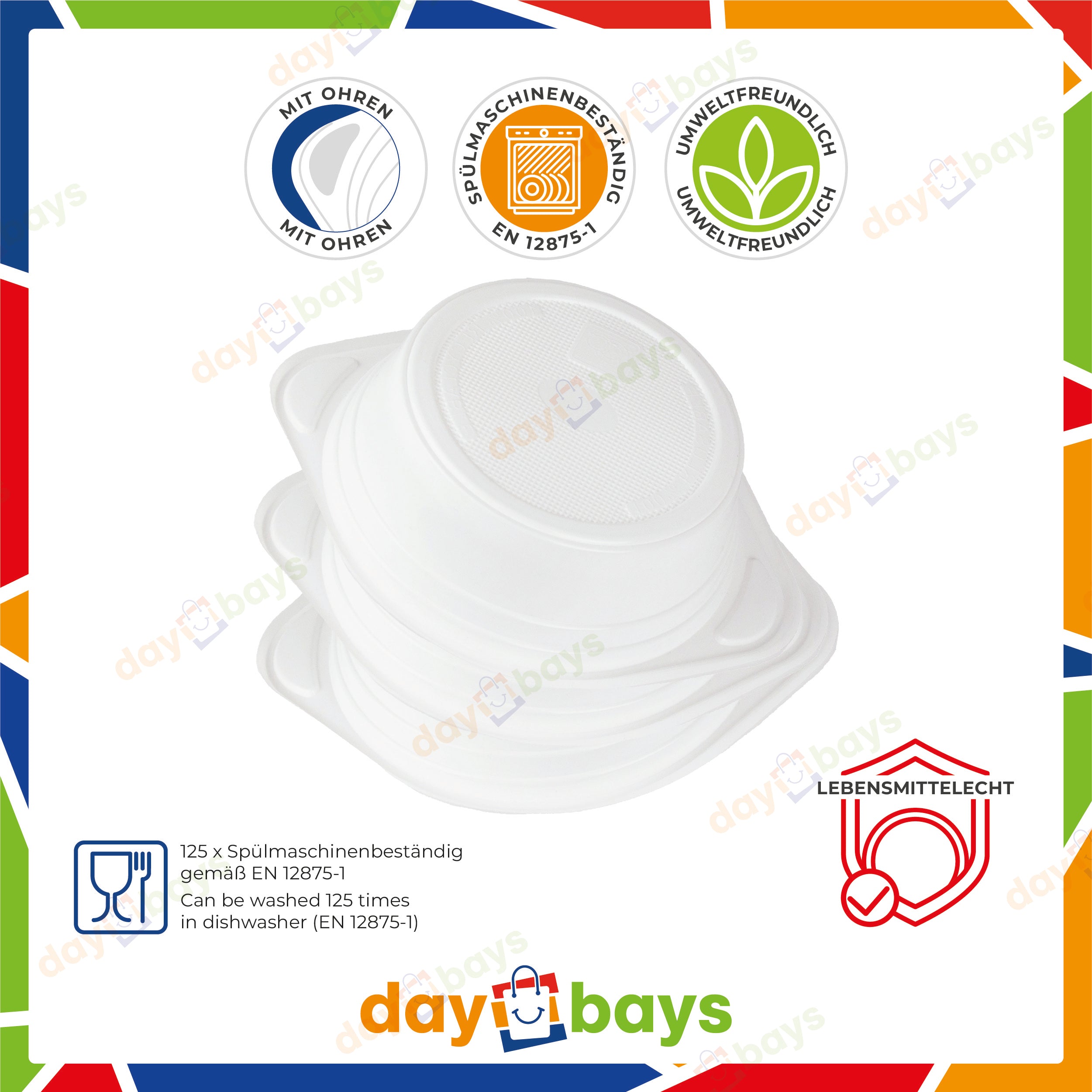 DayBays Suppenterrine 350 cc. 150x200x33 mm PP Weiß rund mit Ohren