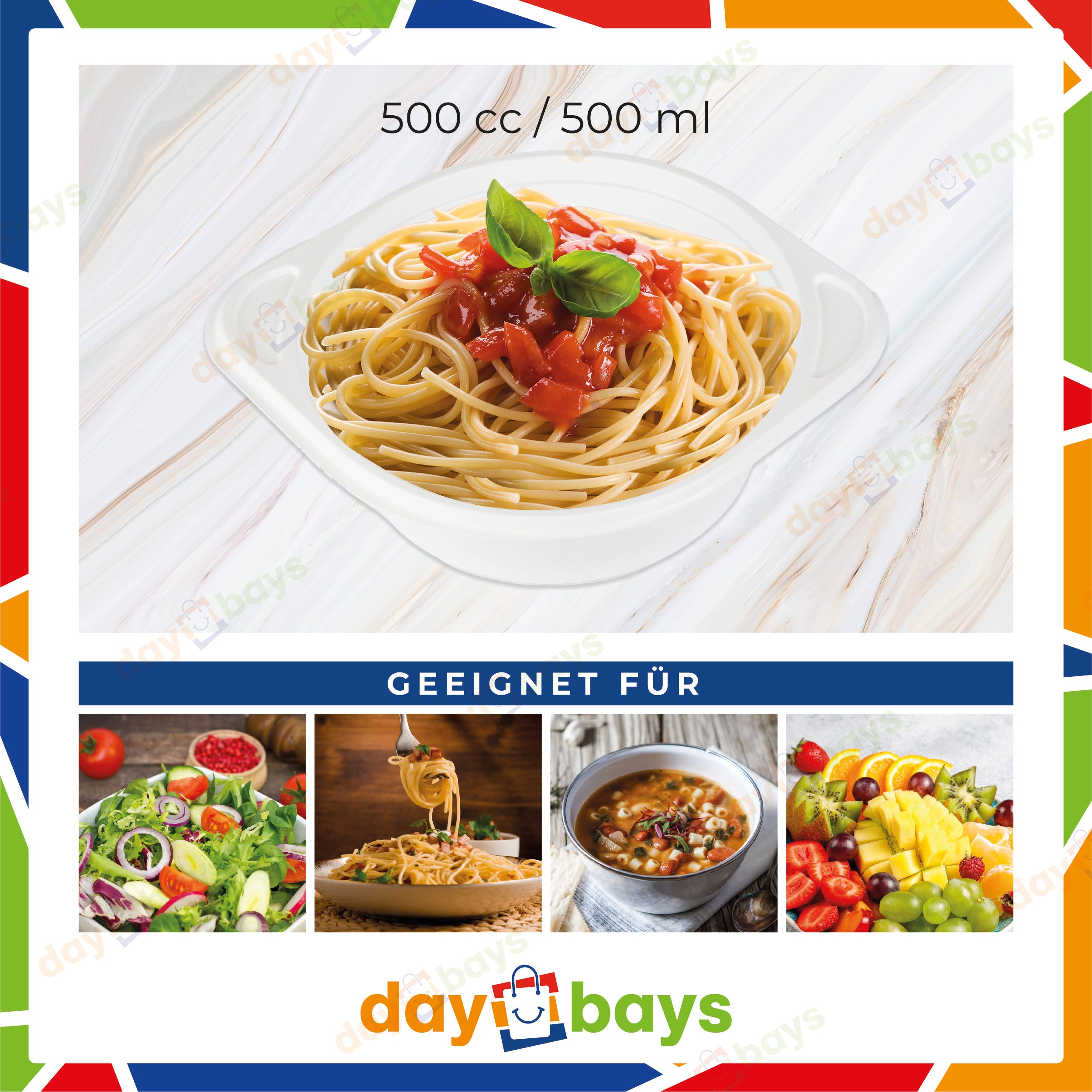 DayBays Suppenterrine 500 cc. 150x200x45 mm PP Weiß rund mit Ohren