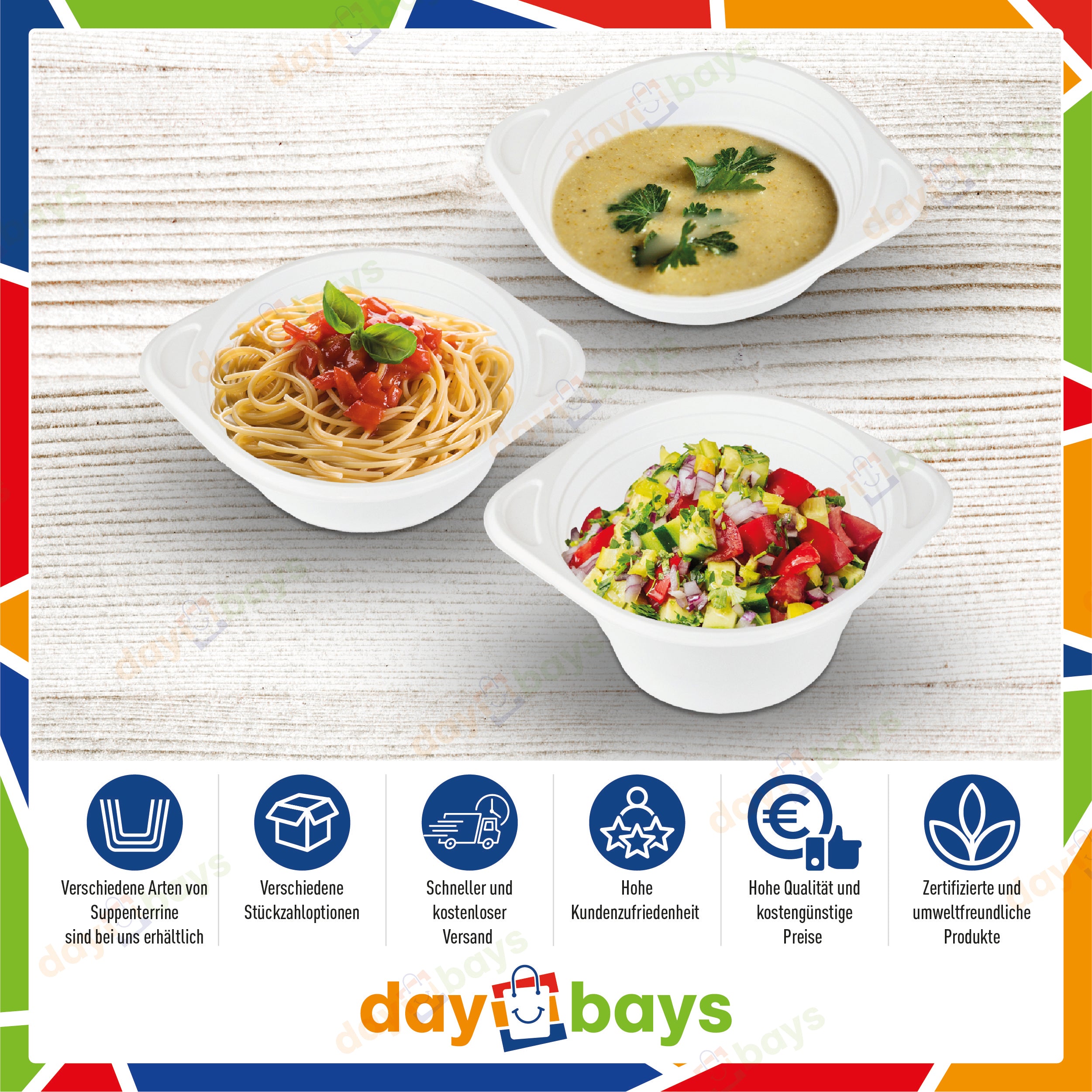 DayBays Suppenterrine 500 cc. 150x200x45 mm PP Weiß rund mit Ohren