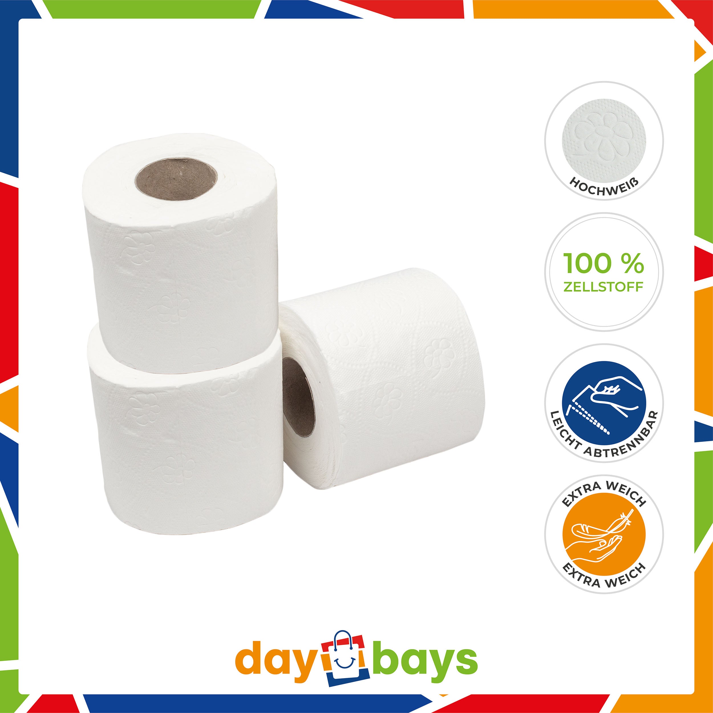 DayBays Toilettenpapier 3-lagig 150 Blatt 100% Zellstoff Extra Weich Weiß