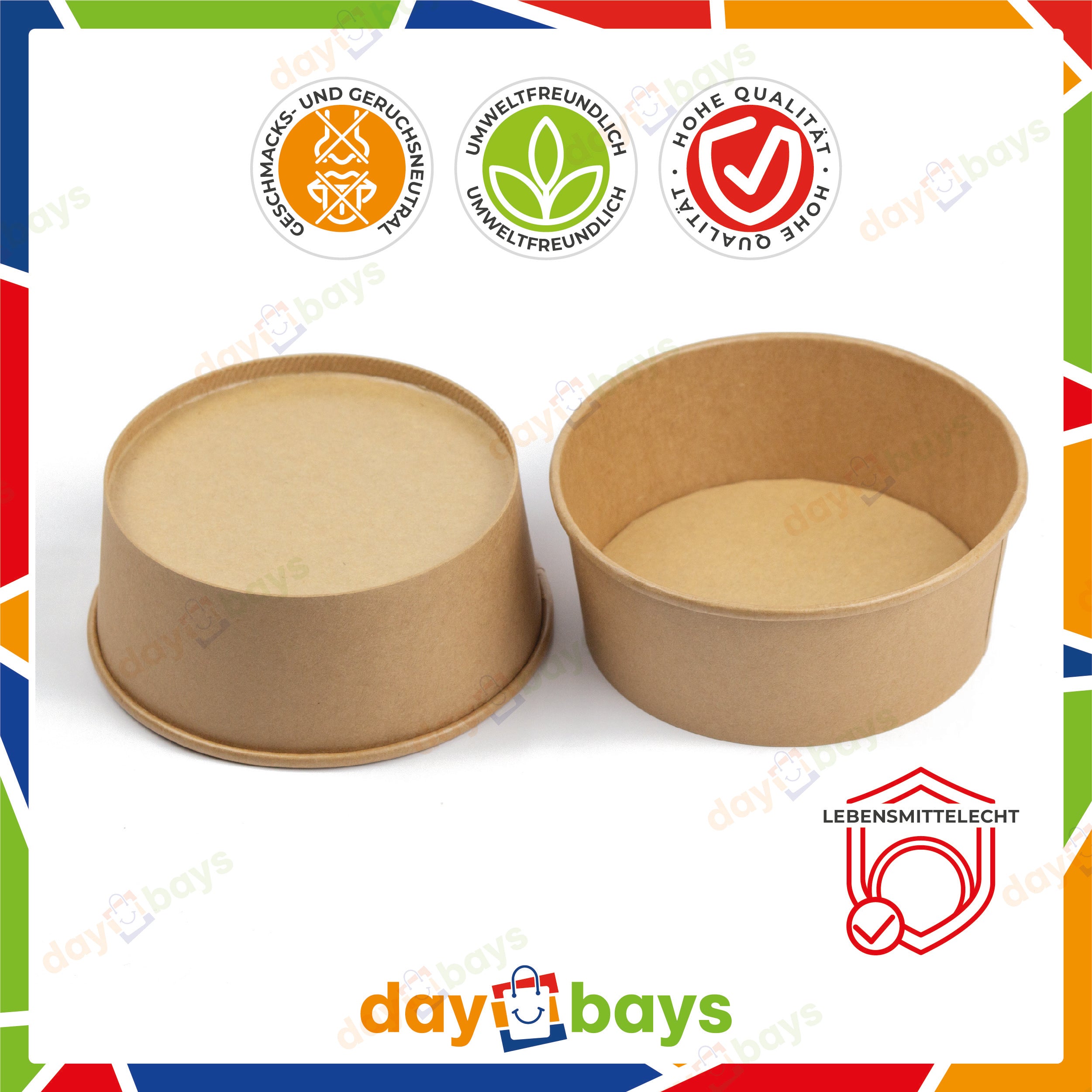 DayBays Salatschalen 1100 ml Salatbox Kombi 184x161x56 mm mit Deckel Kraft Braun Rund