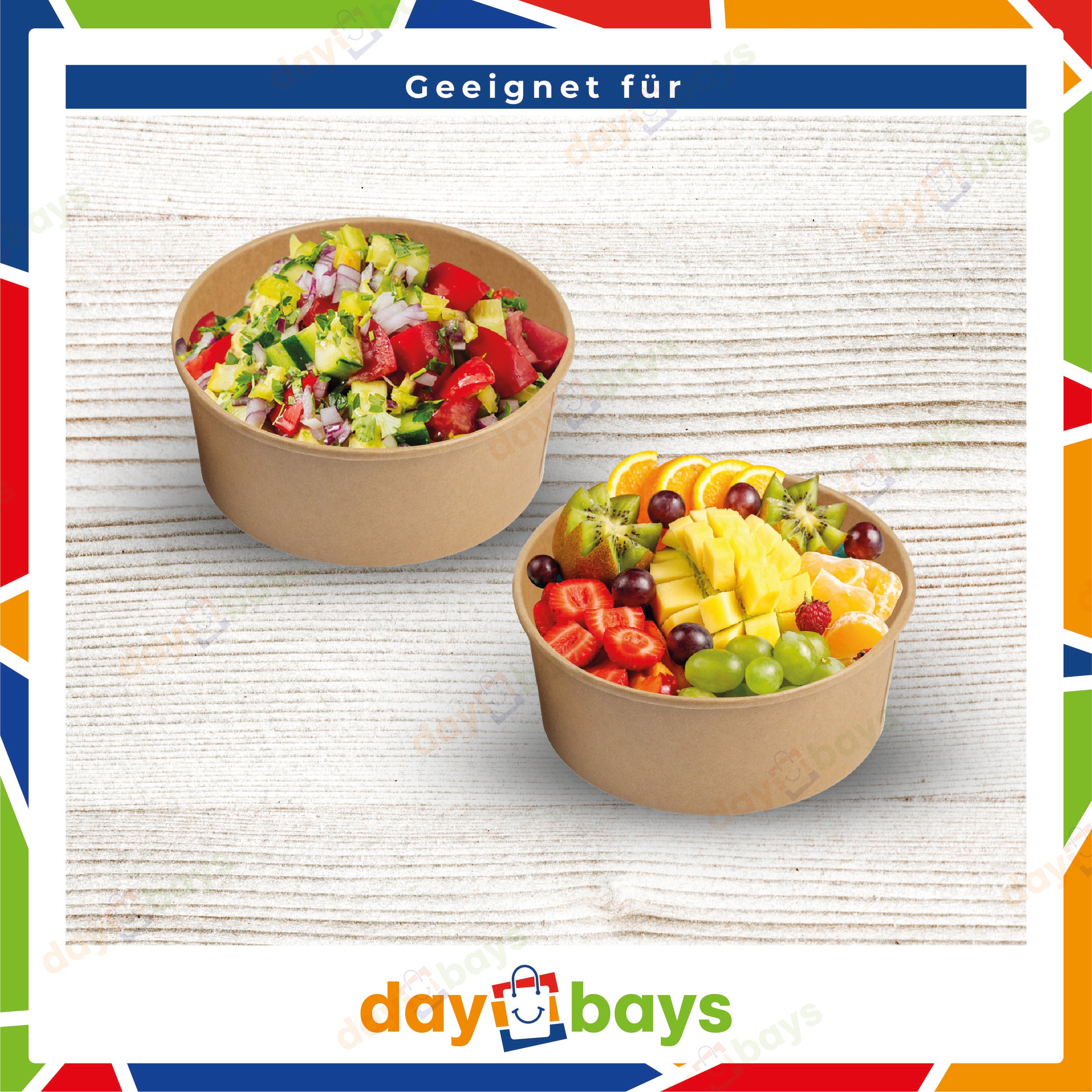 DayBays Salatschalen 1000 ml Salatbox Kombi 148x129x78 mm mit Deckel Kraft Braun Rund