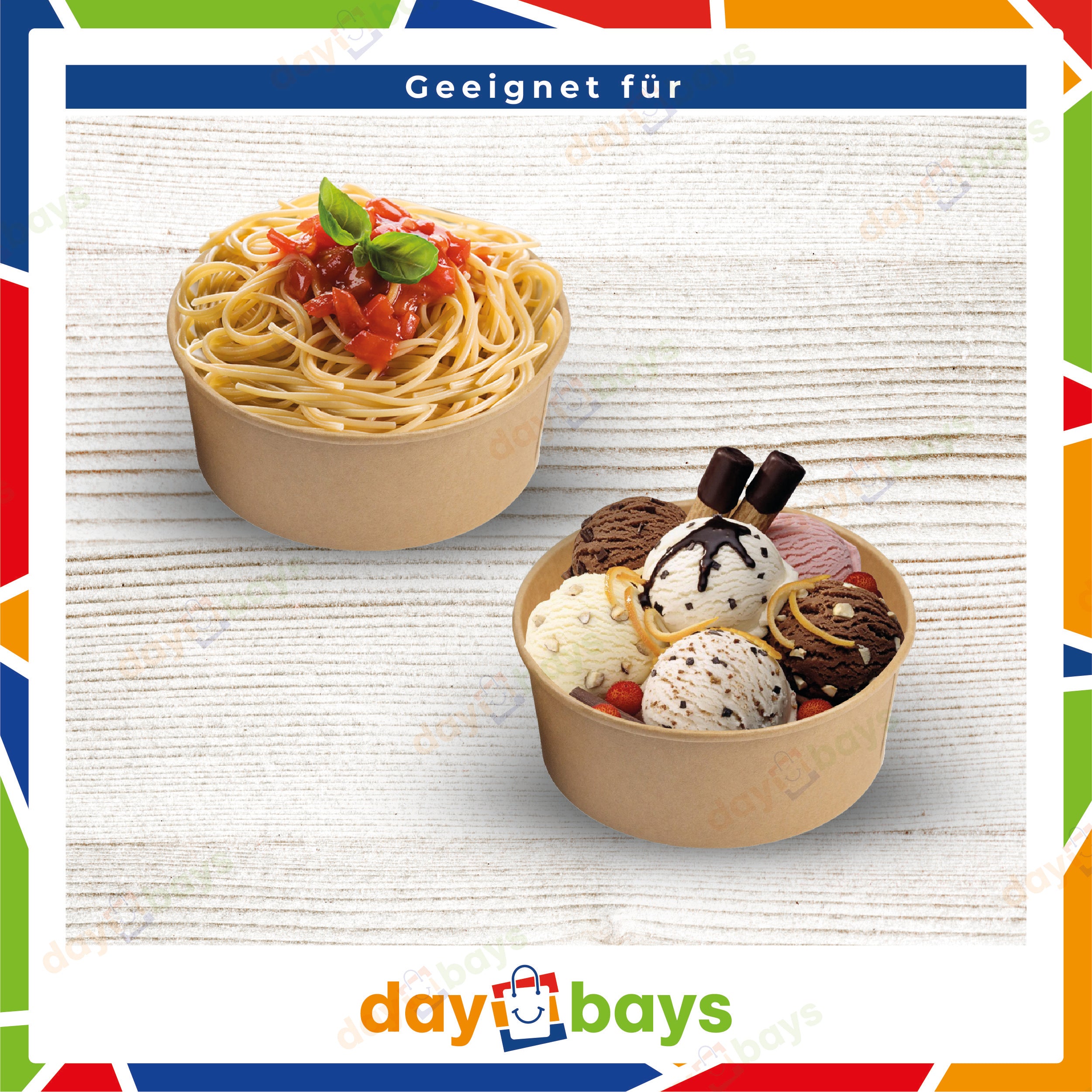 DayBays Salatschalen 1300 ml Salatbox Kombi 184x161x70 mm mit Deckel Kraft Braun Rund