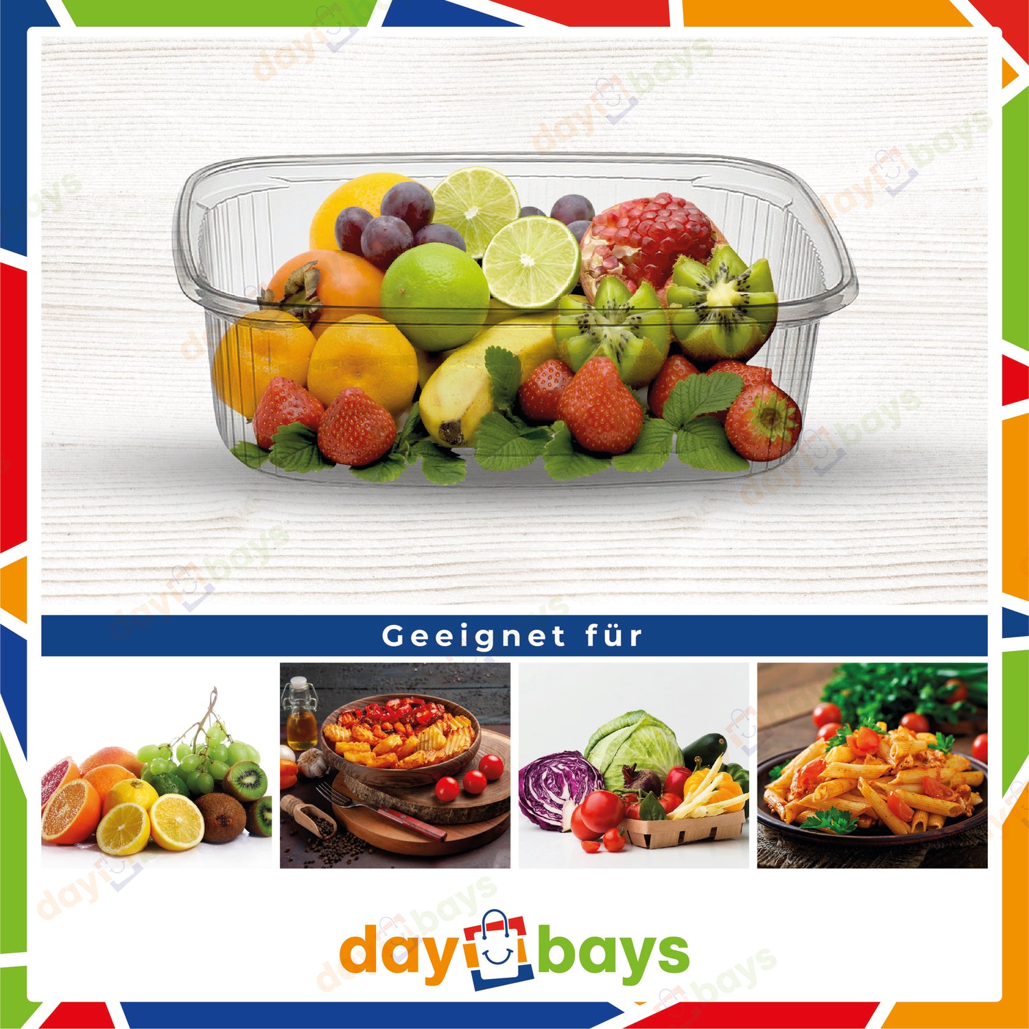 DayBays Feinkostbecher PP 500 cc. 108x81x102 mm eckig Kombi-Verpackung inklusive passende Deckel