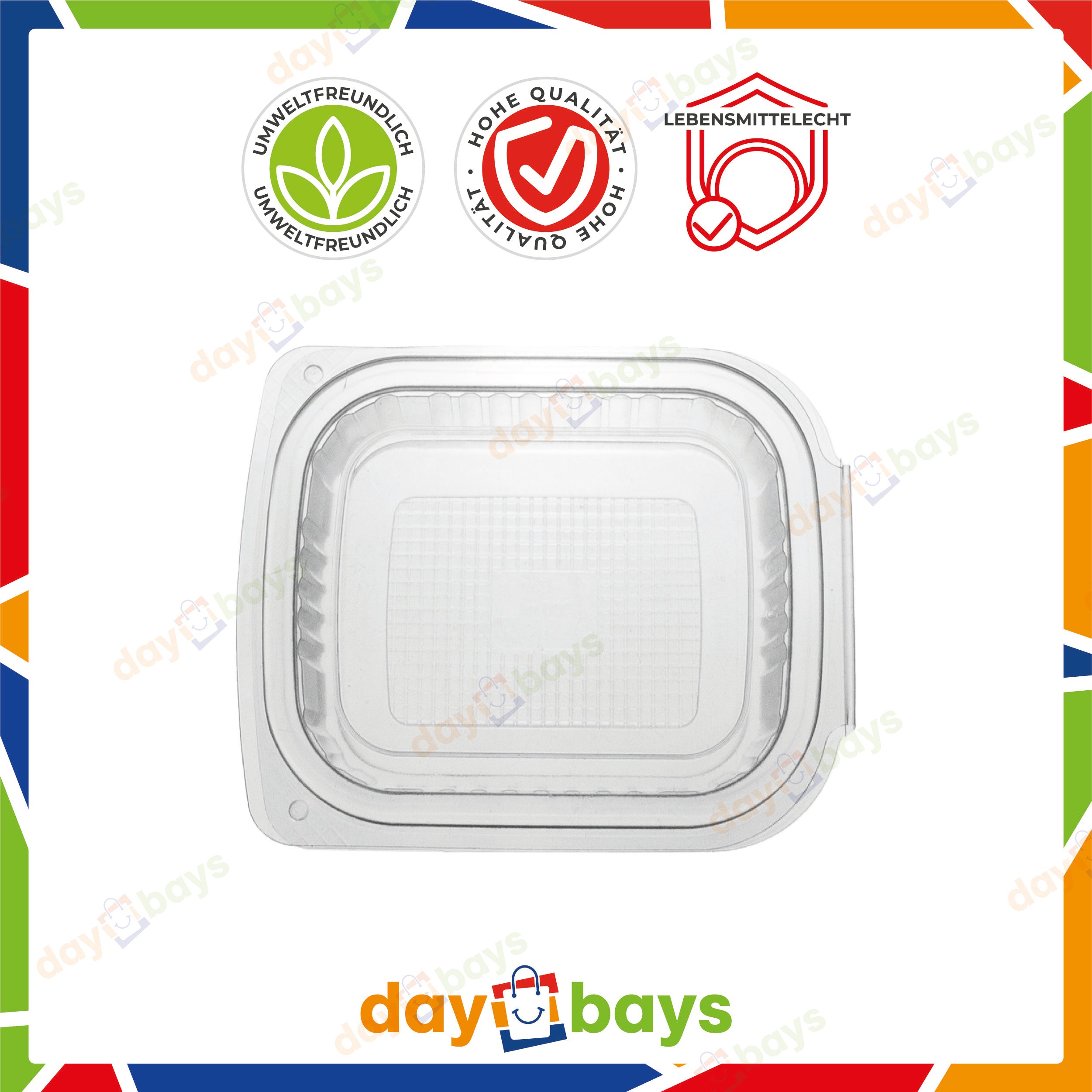 DayBays Feinkostbecher PP 250 cc. 127x105x41 mm Rechteckig mit anhängendem Deckel