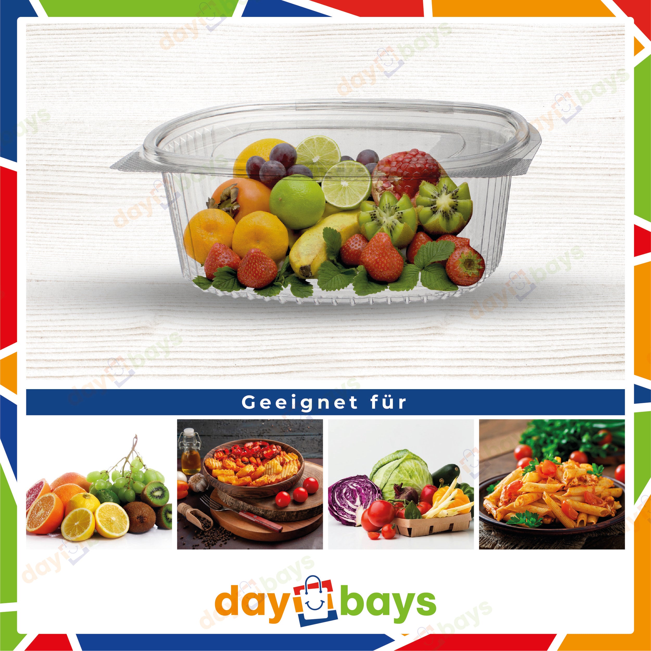 DayBays Feinkostbecher PP 500 cc. 127x105x82 mm Rechteckig mit anhängendem Deckel