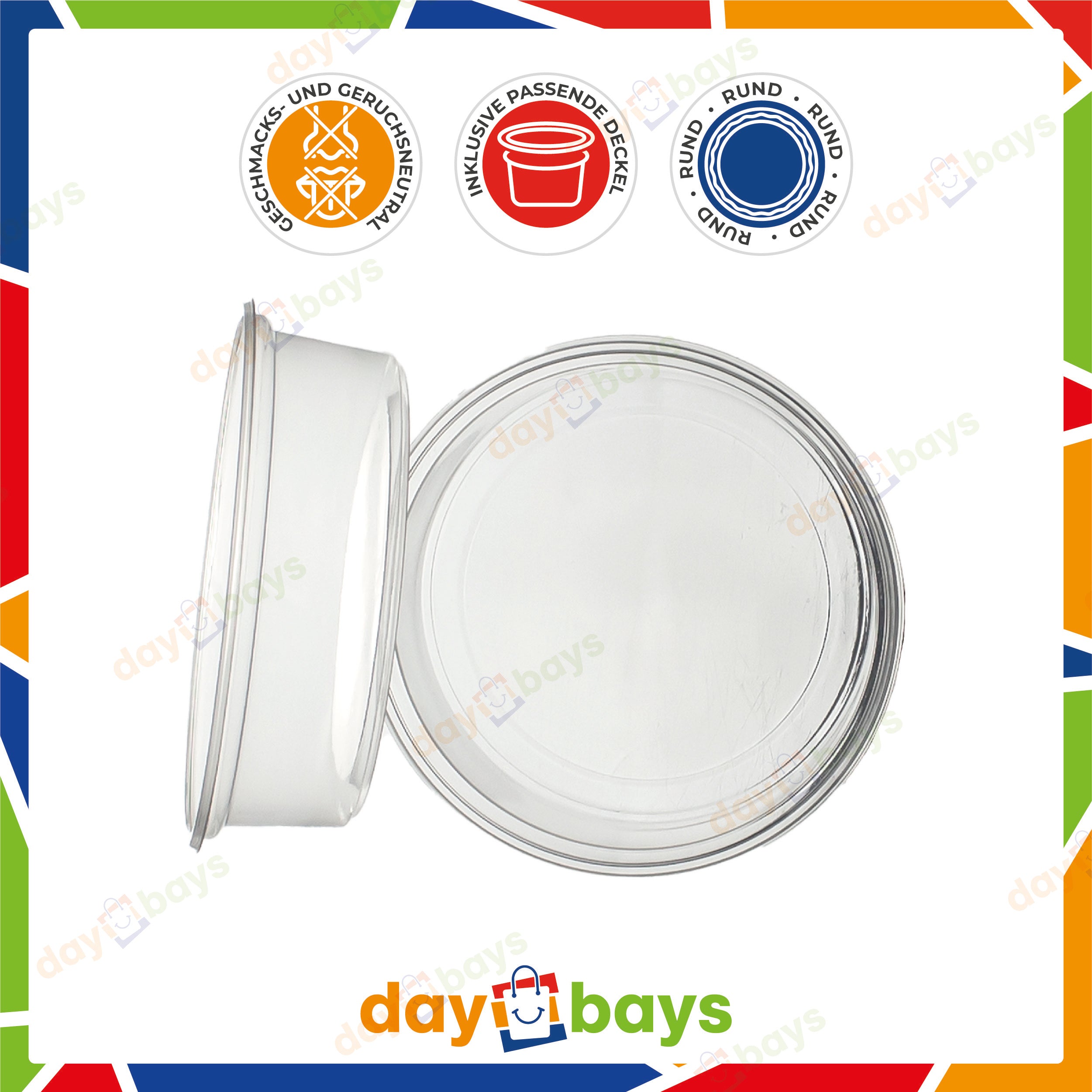 DayBays Feinkostbecher PP 250 cc. 101x51 mm rund Kombi-Verpackung inklusive passende Deckel