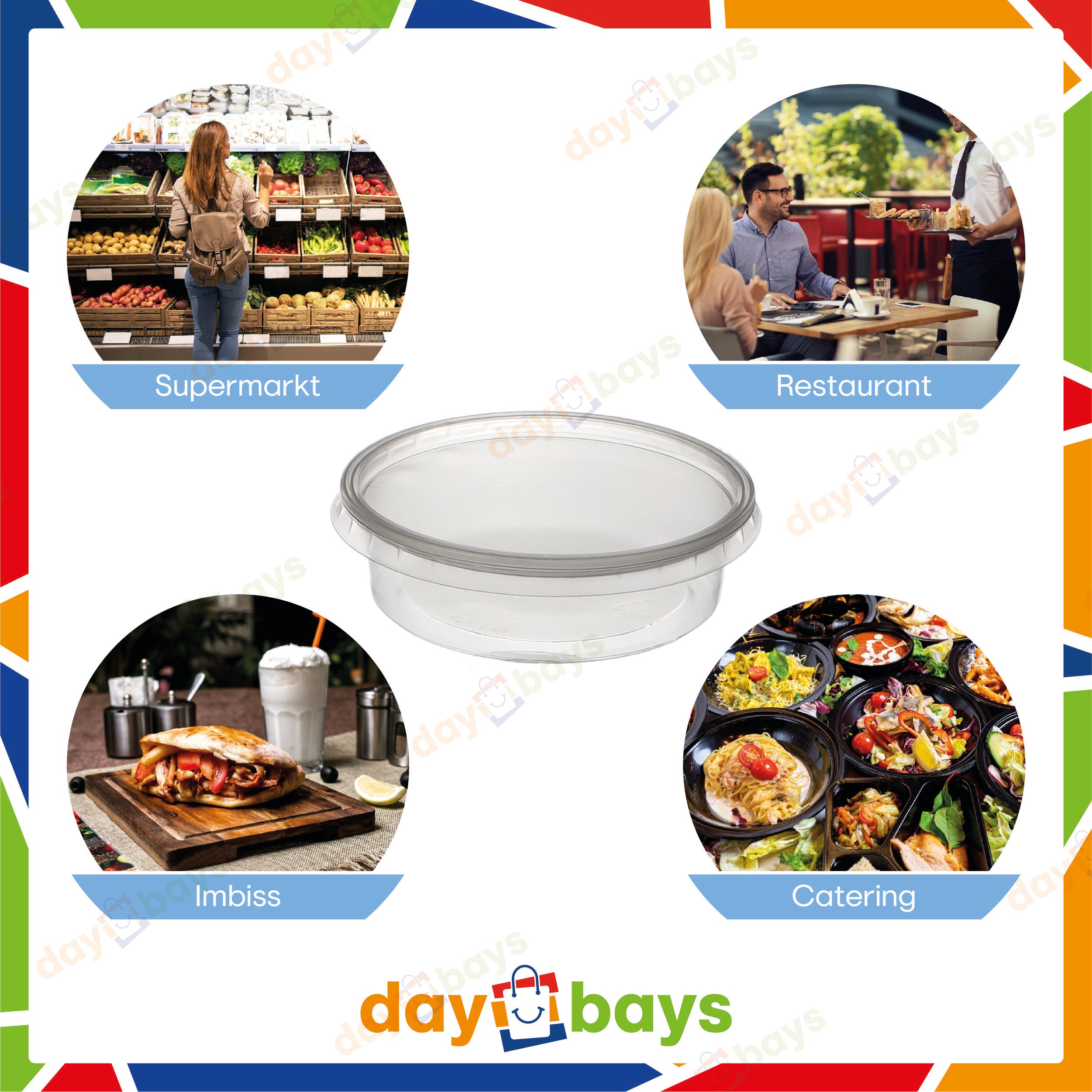 DayBays Feinkostbecher PP 300 cc. 101x65 mm rund Kombi-Verpackung inklusive passende Deckel