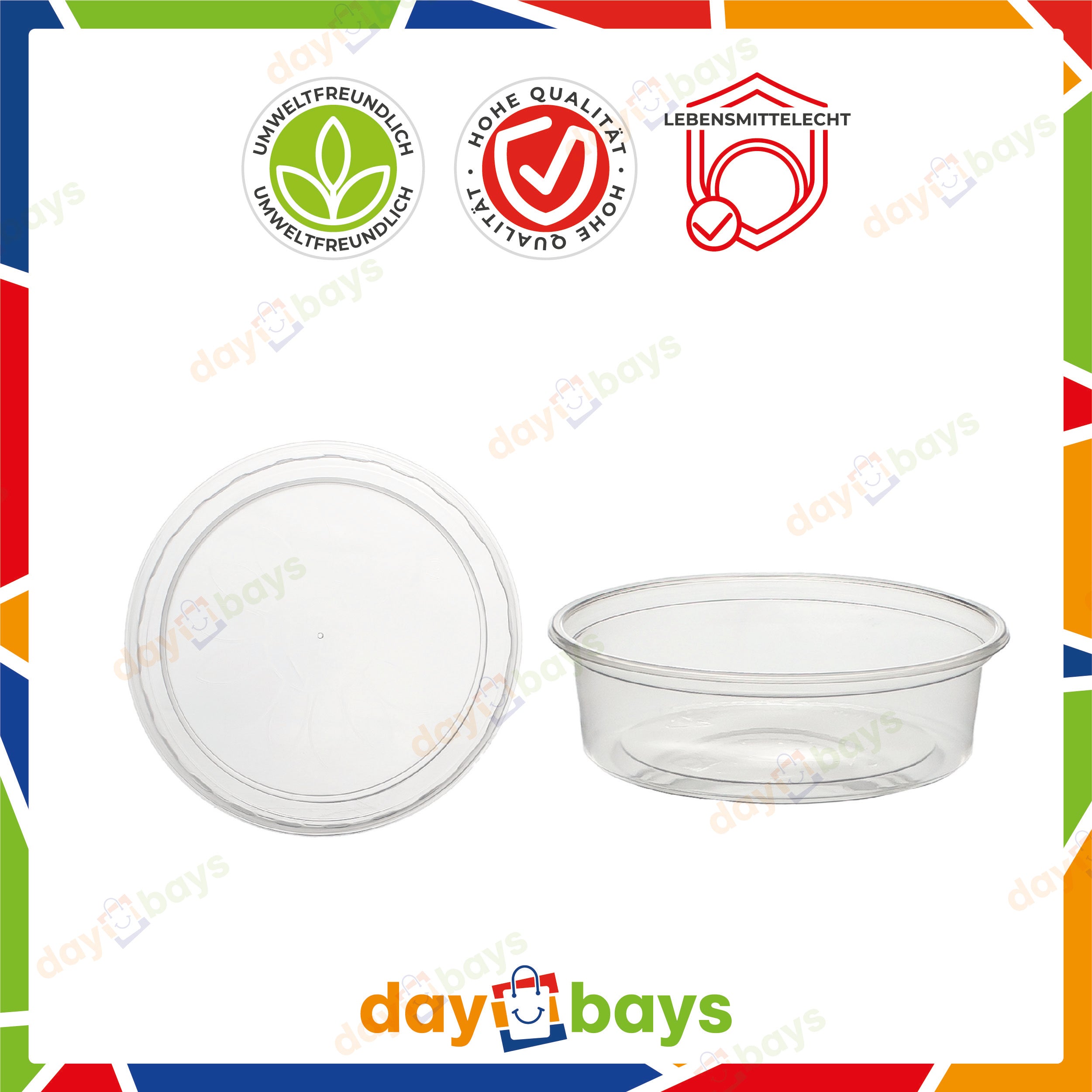 DayBays Feinkostbecher PP 200 cc. 101x44 mm rund Kombi-Verpackung inklusive passende Deckel